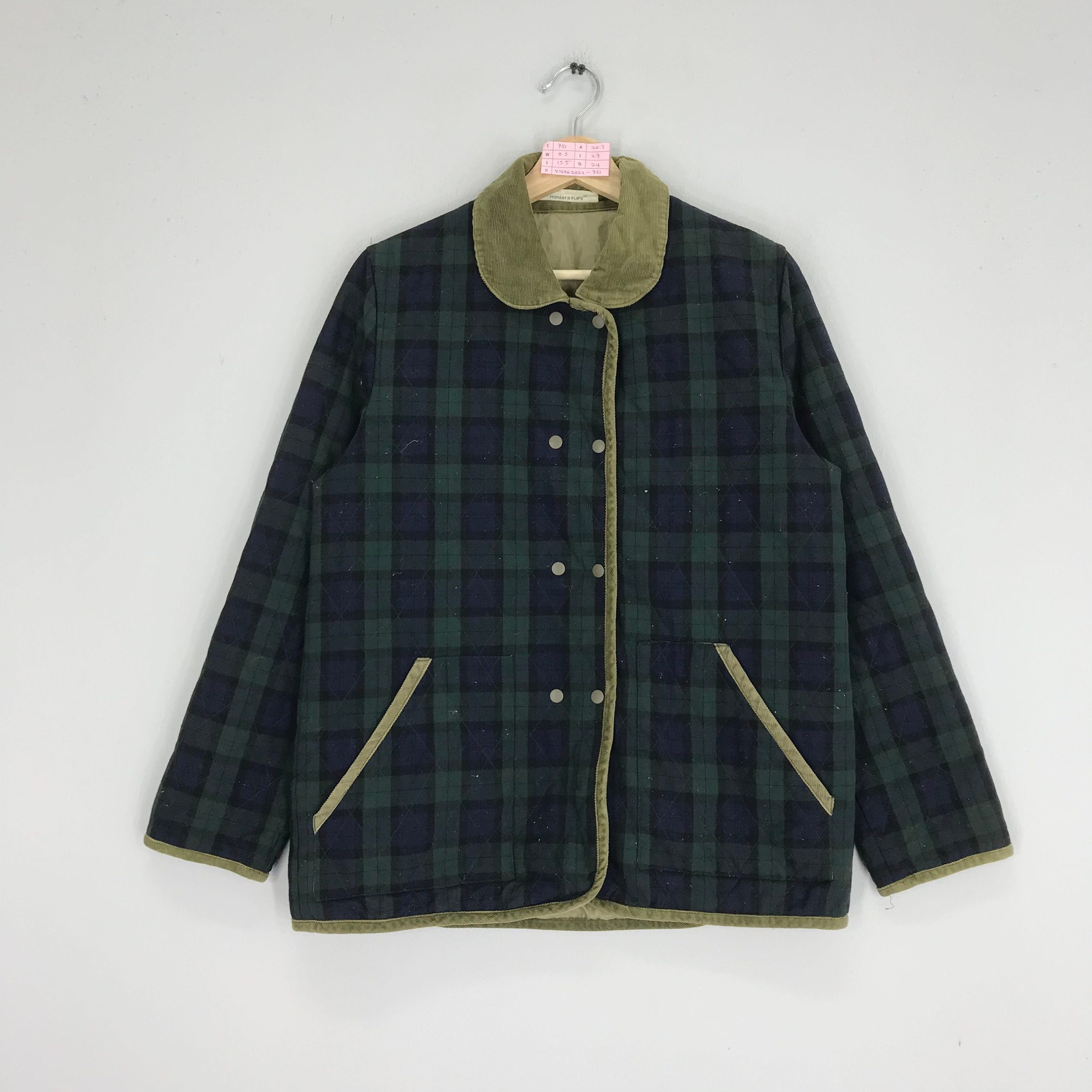 Vintage 90S Plaid Checkered Pea Coat Jacket Casual Style Snap Button Size S