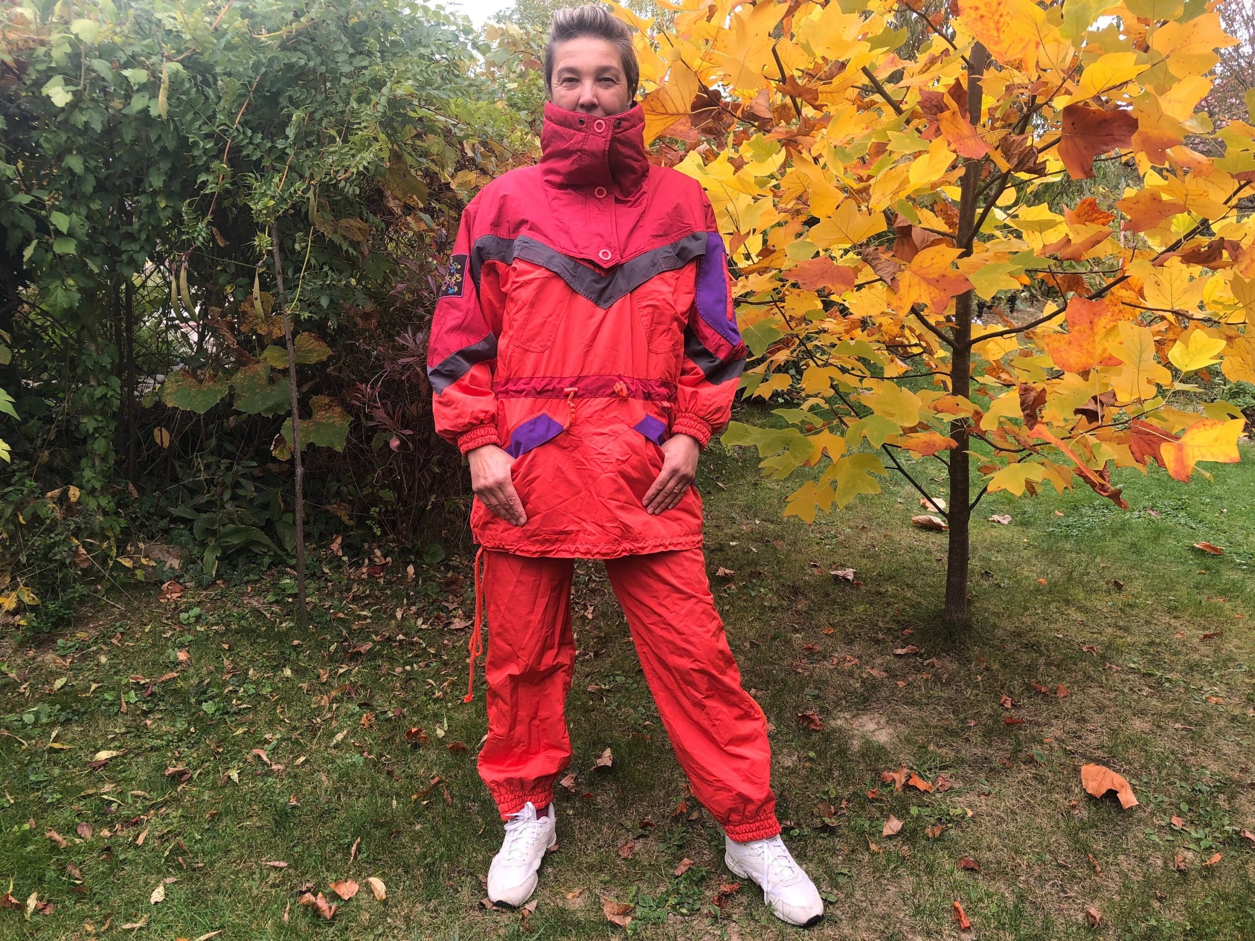 Vintage 90S Ski Suit. 2-Piece Terracotta Red Colour Block Anorak & Suspenders Pants Set. Bright Women's Snow M Size