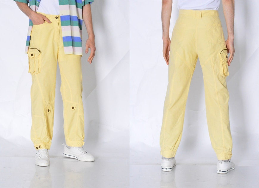 Vintage 90S Unisex Pastel Yellow Grunge Cargo Pants Waist Size 28 in Xs