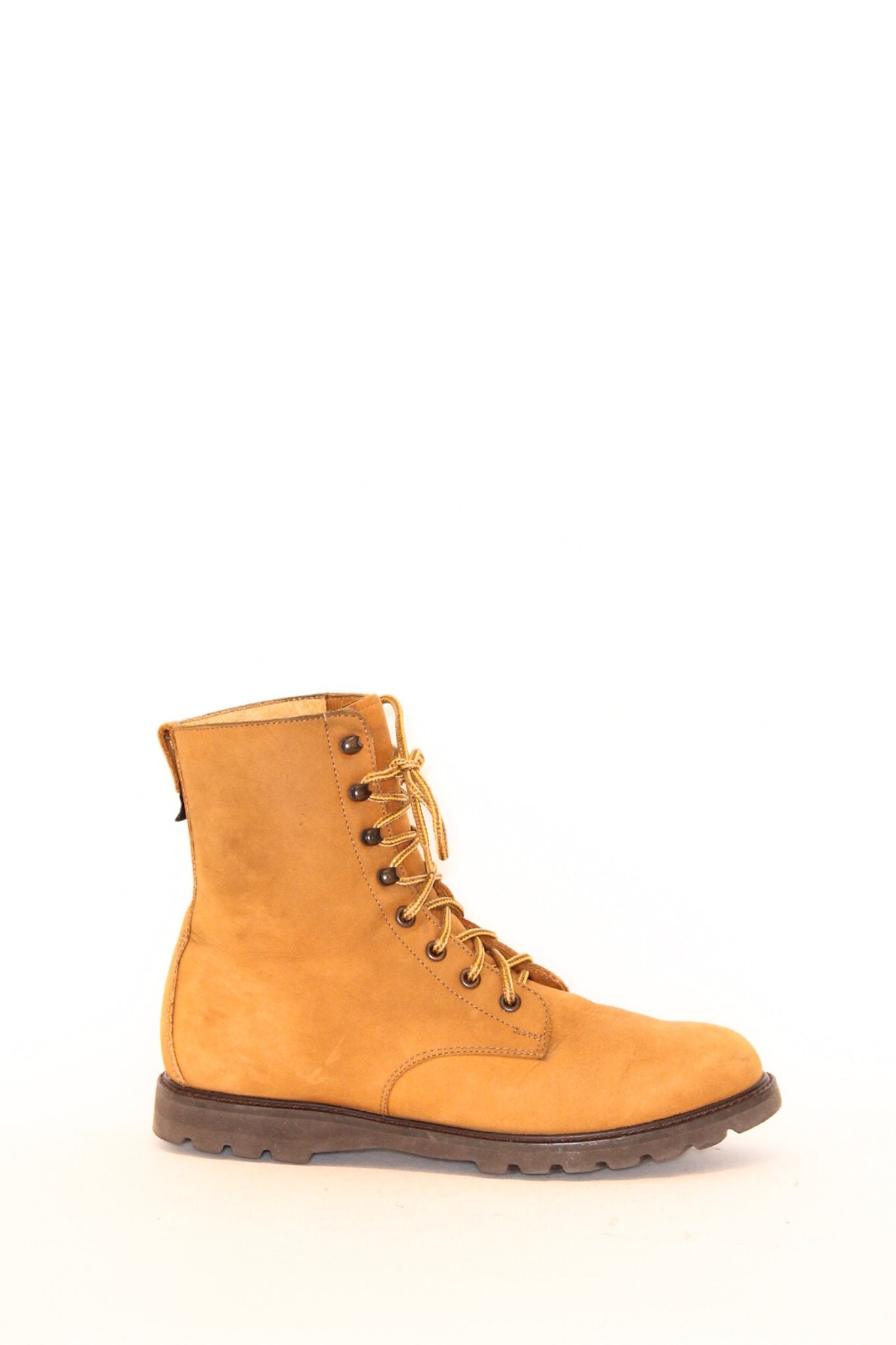 Vintage 90S Yellow Brown Suede Leather Rockport Lace Up Construction Work Style Ankle Boots Hiker Hiking Size 9.5