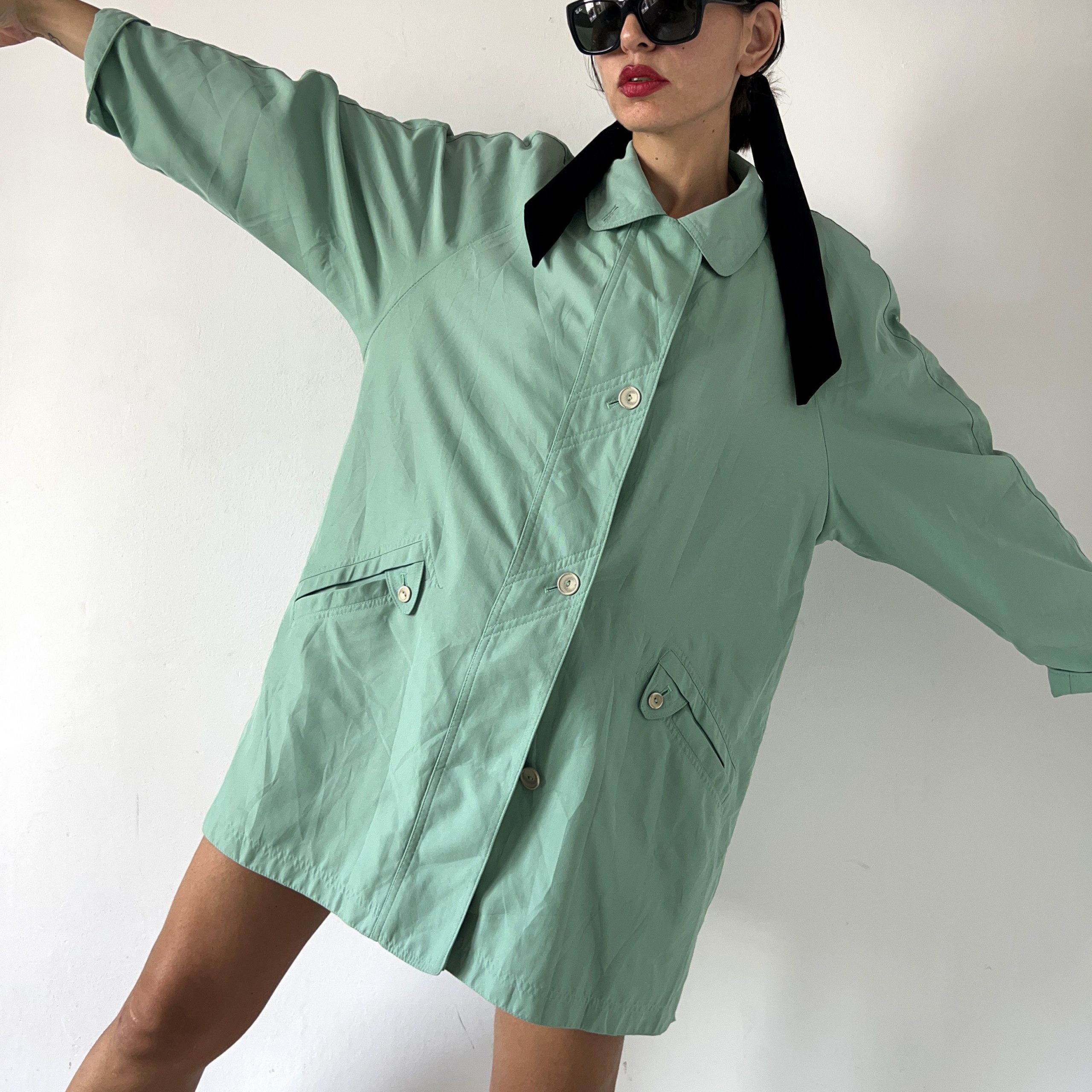 Vintage 90's Green Cropped Trench Coat, Women's (Size Medium)