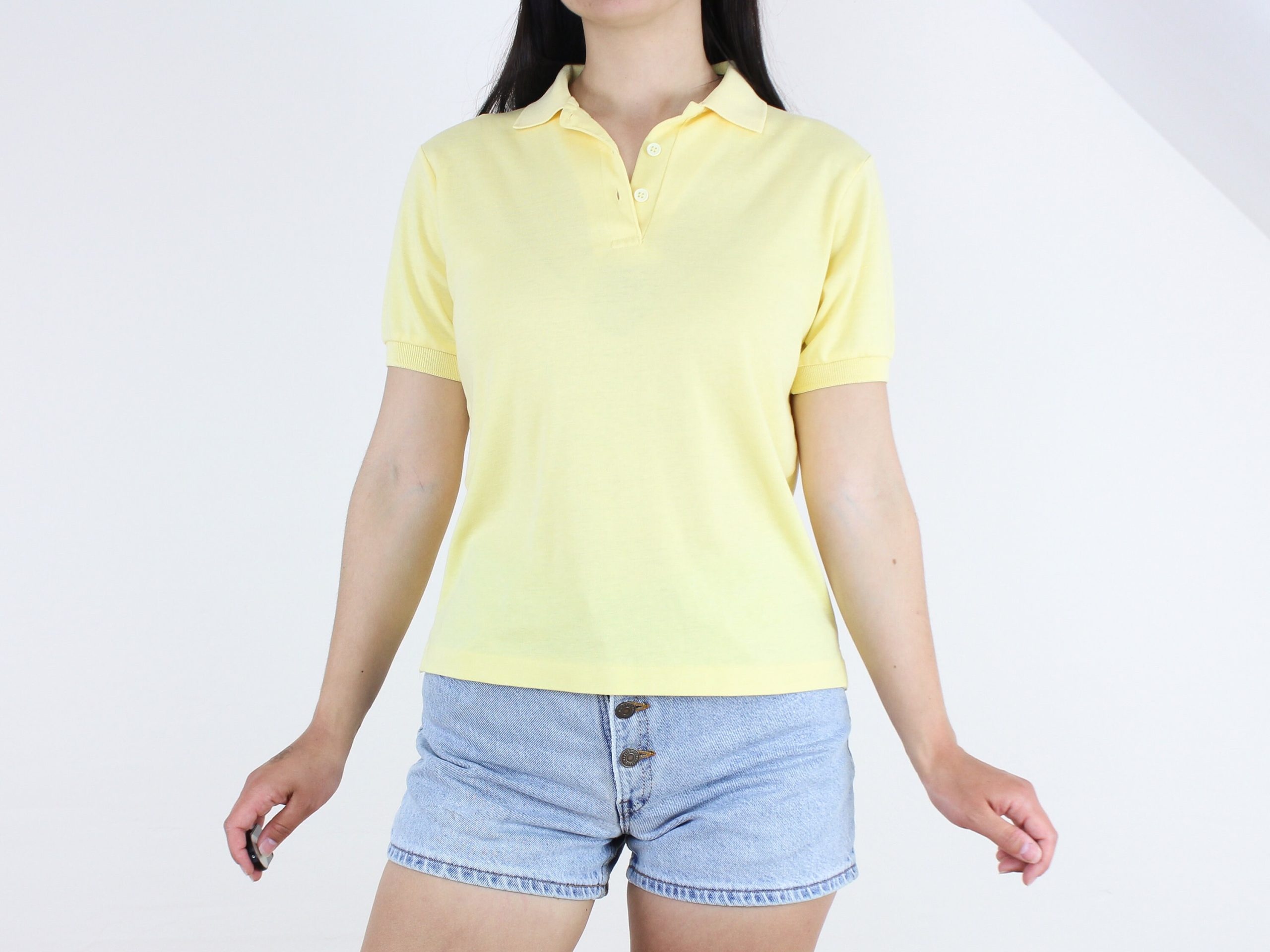 Vintage 90's Light Yellow Polo Shirt, Shenanigans, Short Sleeve Collared Top, 3-Button, Soft, Cotton/Poly, Pastel, Preppy, Coastal Grandma