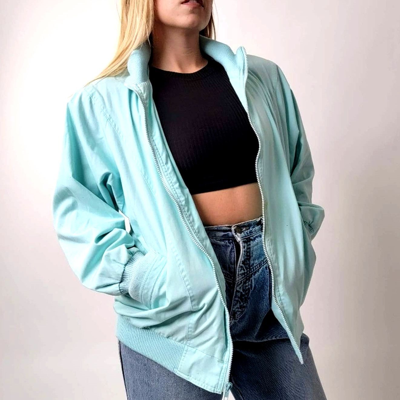 Vintage 90's Lightweight Bomber Jacket - S in Blue, Women's (Size Small)