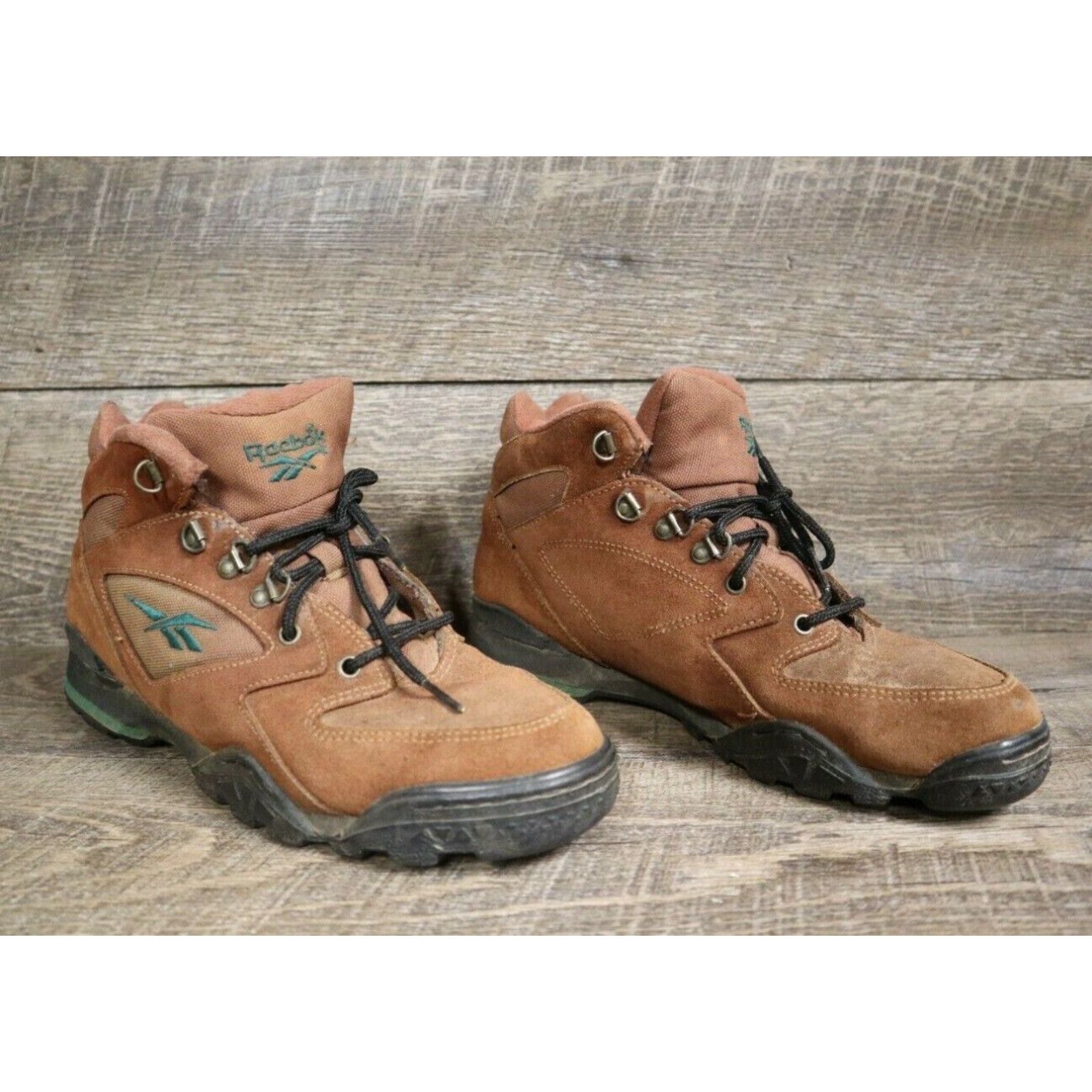 Vintage 90's Reebok Outdoor Brown Suede Hiking Boots Womens Size 9.5 Lace Up in White
