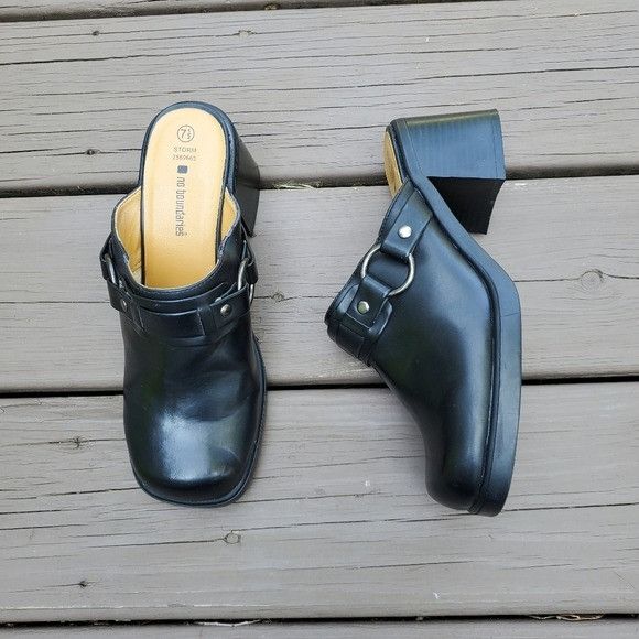 Vintage 90's Y2K Bratz Black Vegan Leather Chunky Heel Shoes Mules, Women's (Size 7.5)