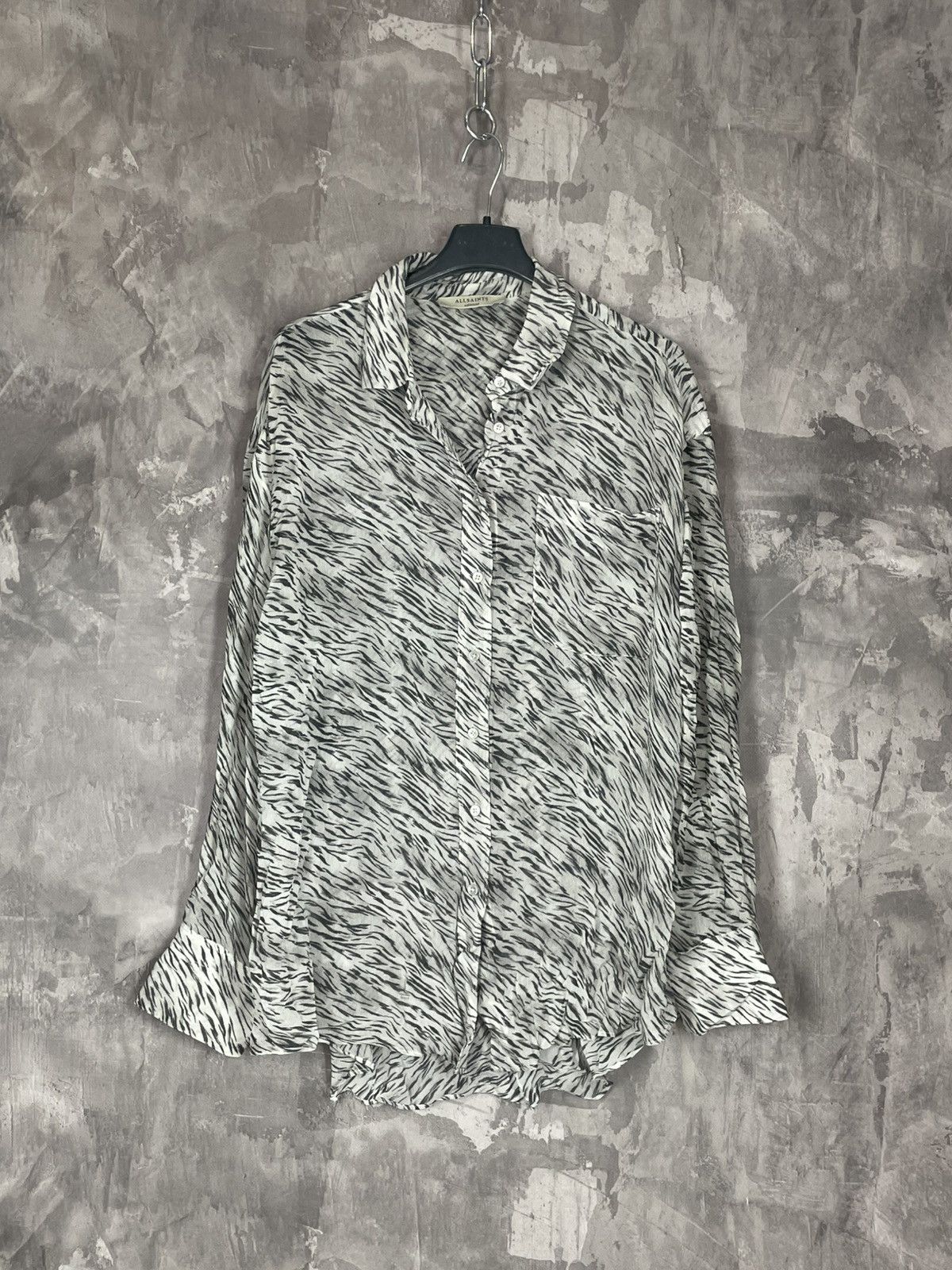 Vintage Allsaints Zebra Luxury Lightweight Shirt Button Up in Black/White, Women's (Size Medium)