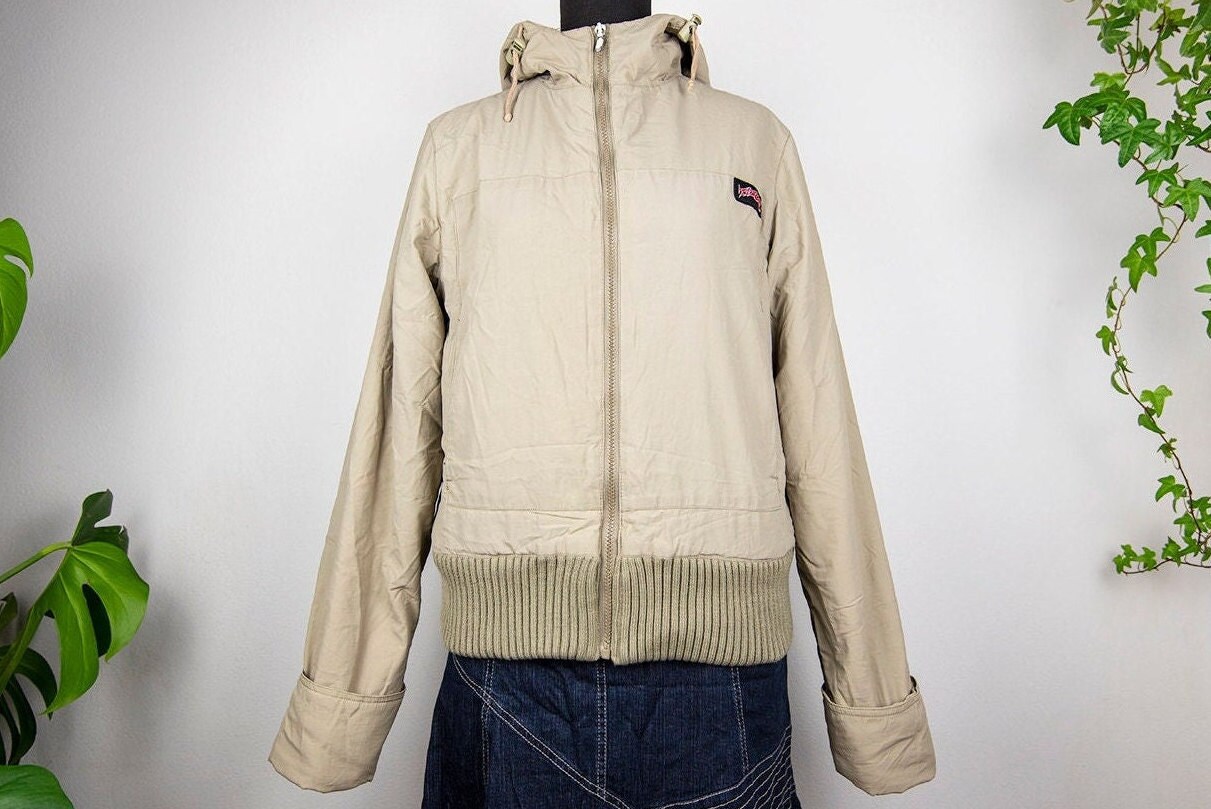 Vintage Beige Cropped Hooded Windbreaker Jacket