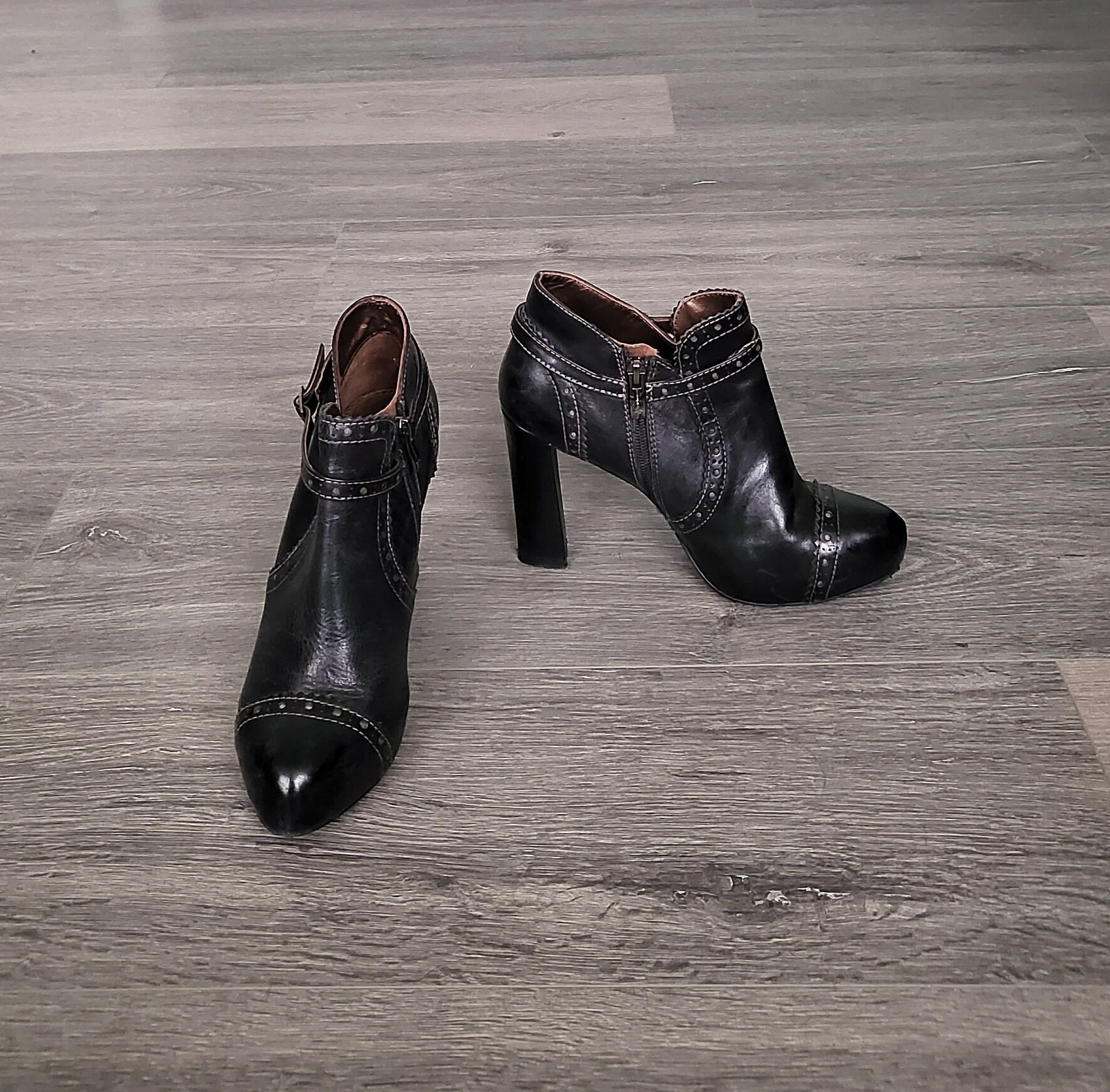 Vintage Black Ankle High Heel Brogue Shoes Women Platform Size Eu 38 Heeled Booties Tosca Blu