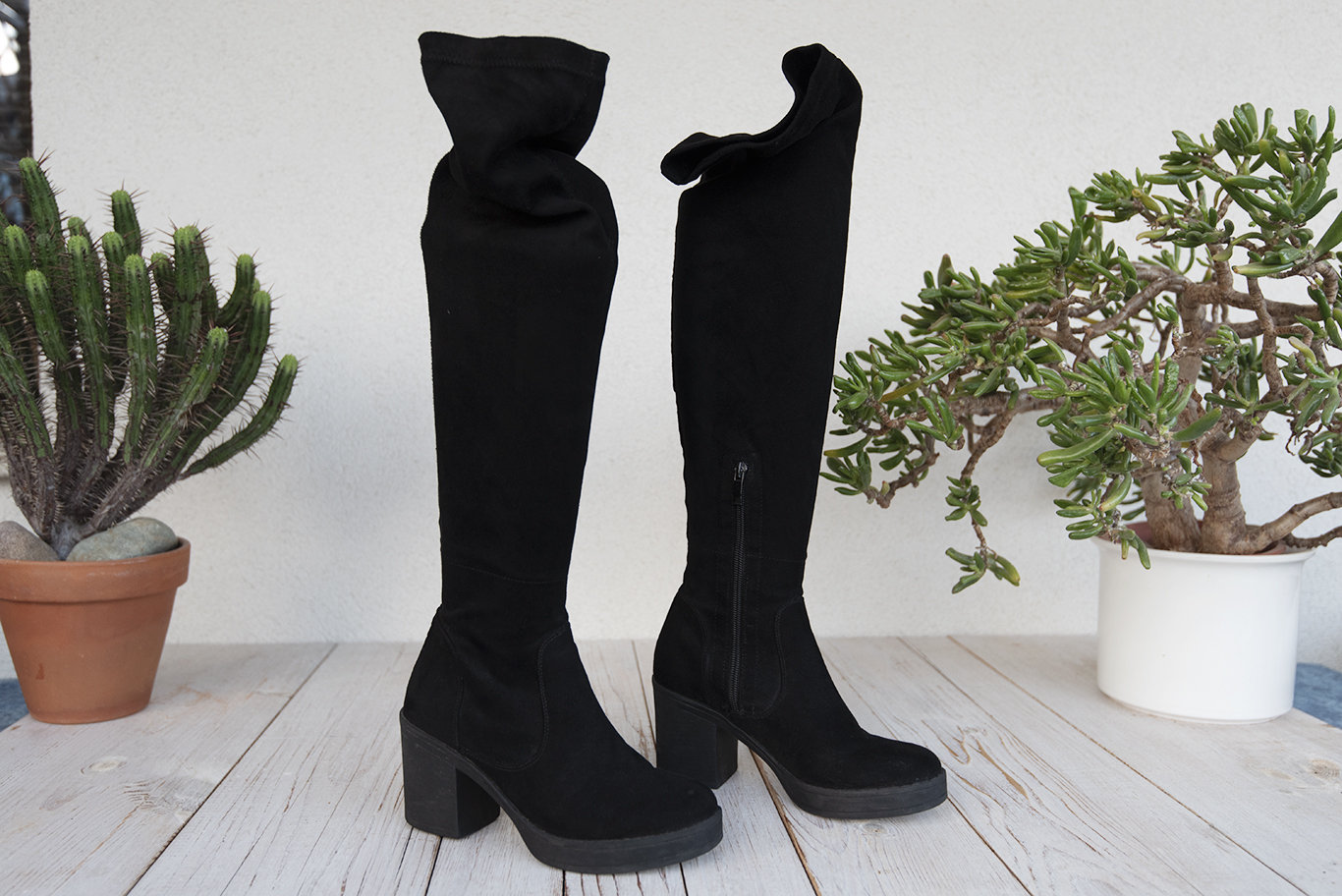 Vintage Black Faux Suede Over The Knee Platform Boots