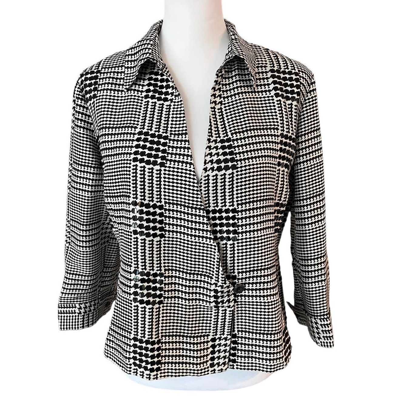 Vintage Black Houndstooth Cropped Silk Sequin Blazer Size 12, Women's