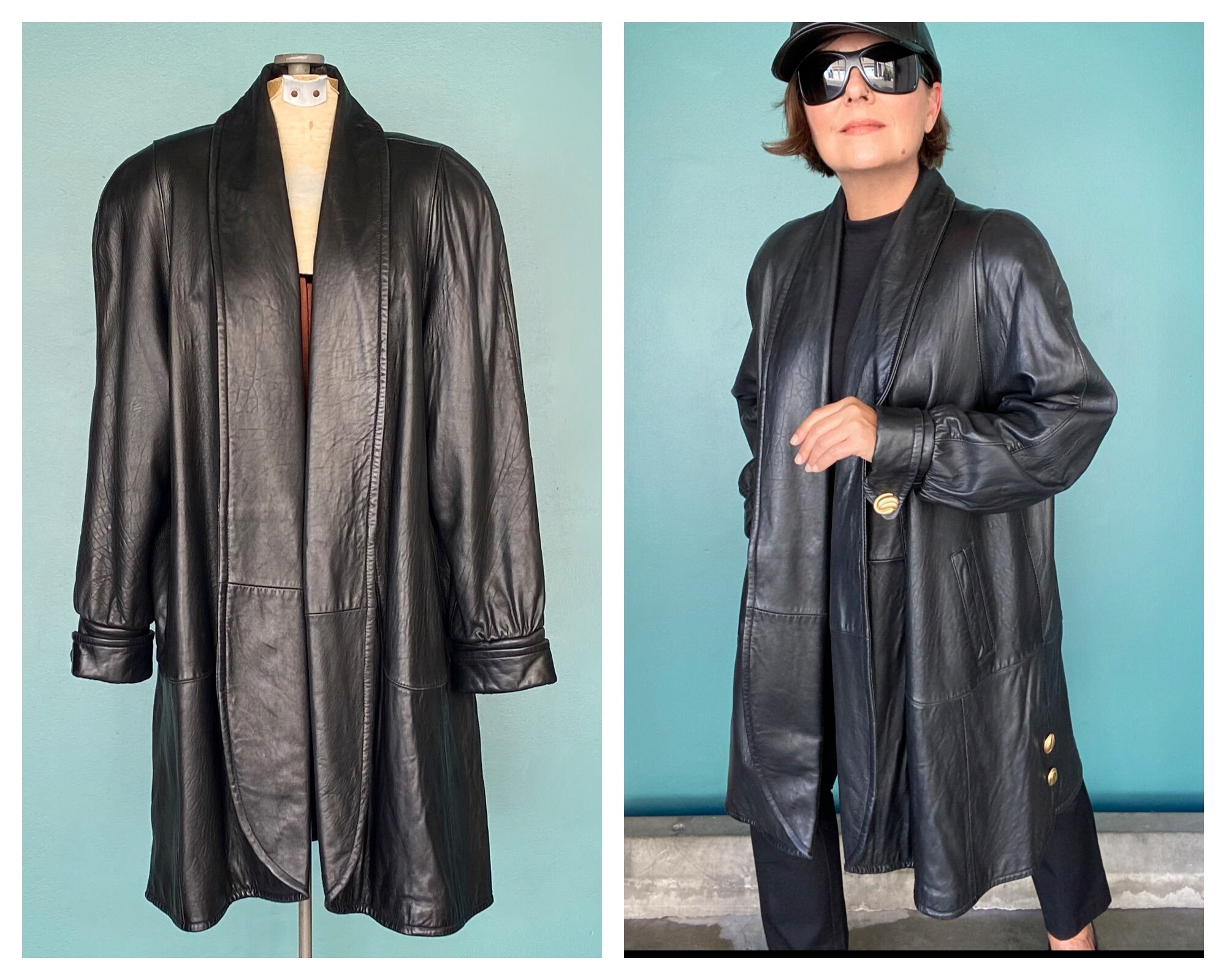 Vintage Black Leather Long Duster Coat Womens Taralynevansstudio