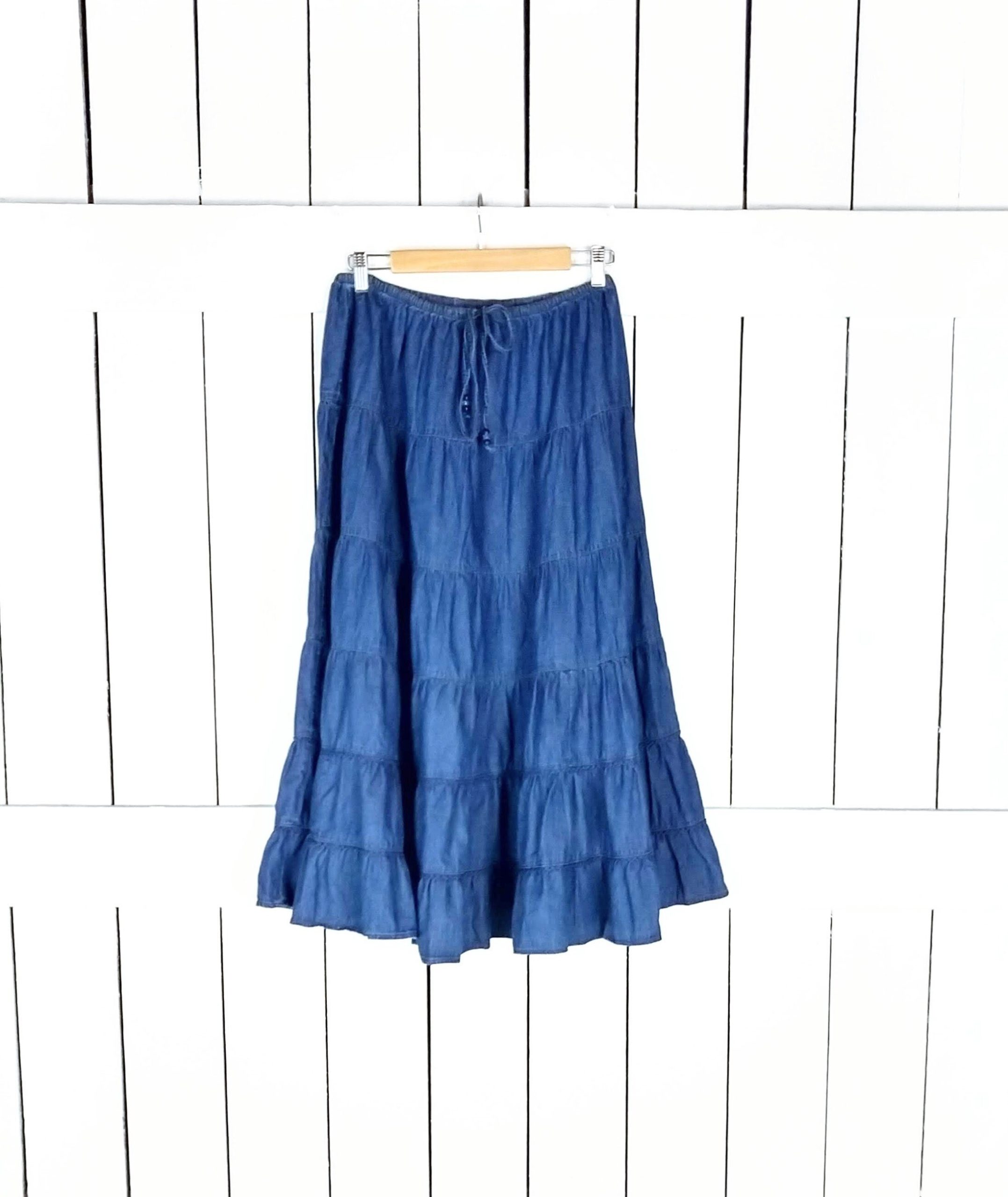 Vintage Blue Ruffle Western Denim Jean Skirt