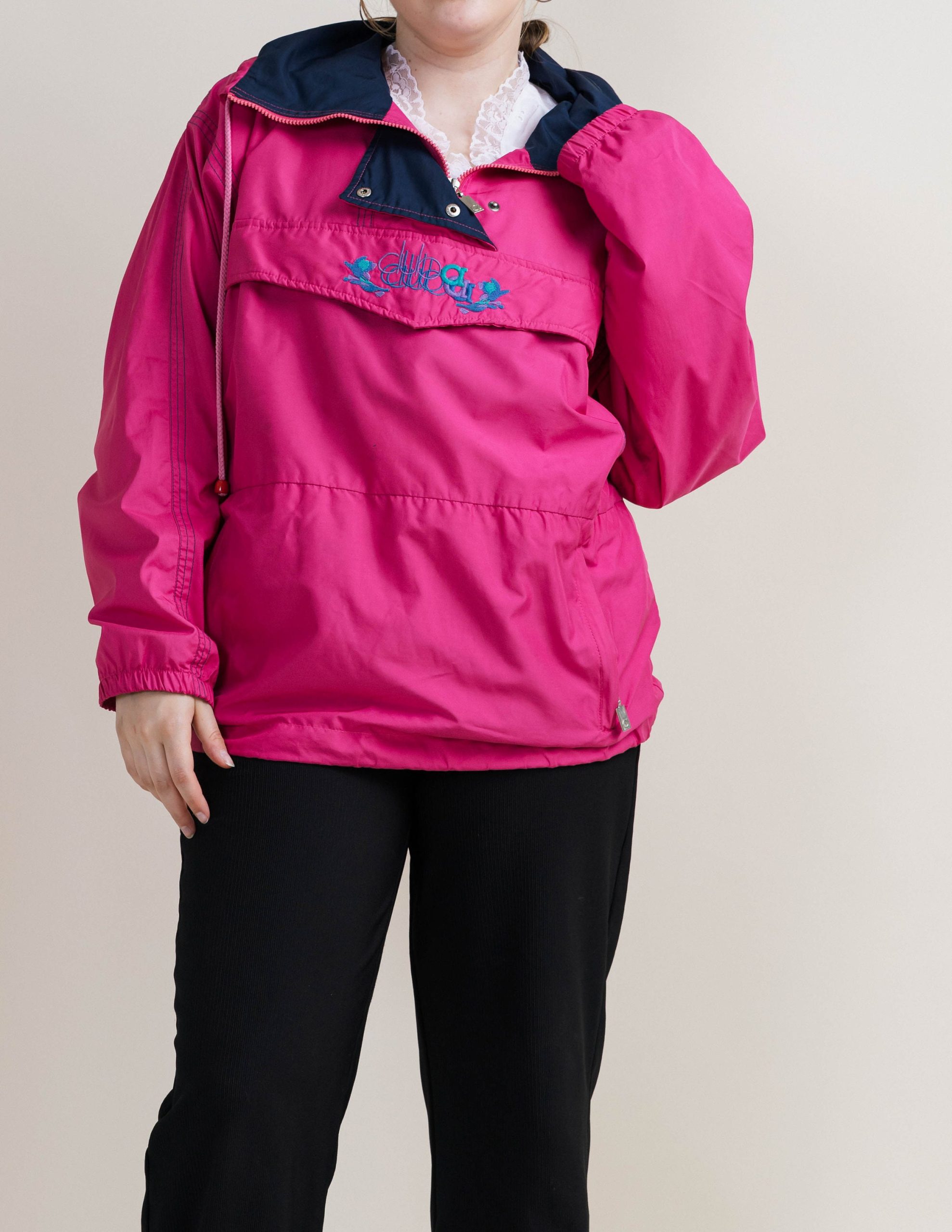 Vintage Boxy Fit Pullover Windbreaker Jacket Pink Oversized