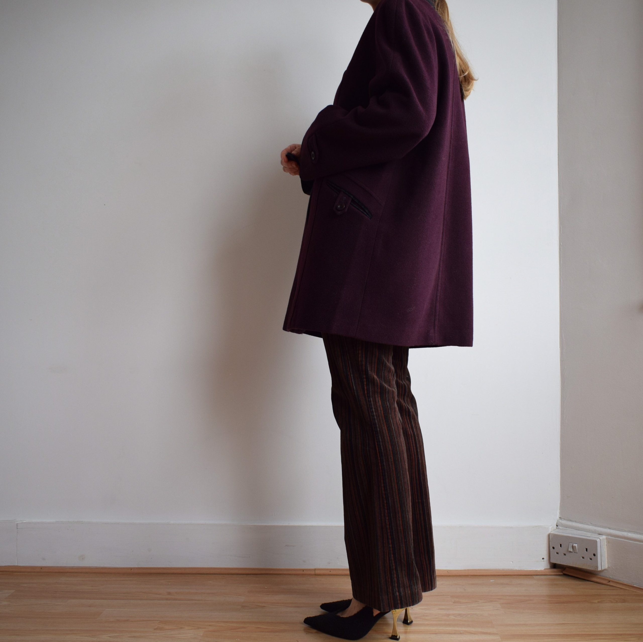 Vintage Burgundy Wool Pea Coat. Originally Women's Size L. 90's Era