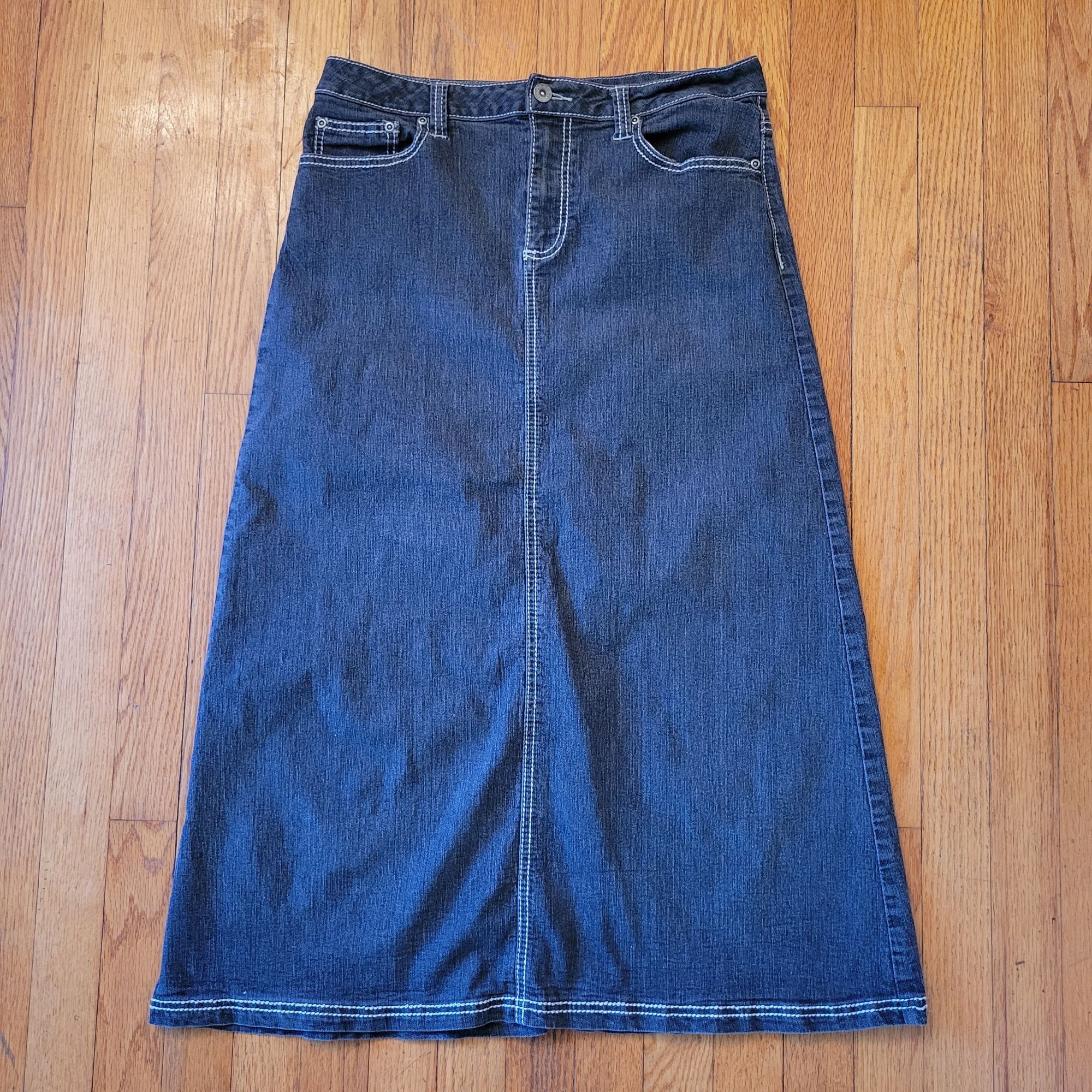 Vintage Cato 10 Black Denim A Line Skirt No Slits Modest Church Home, Women's (Size 32)