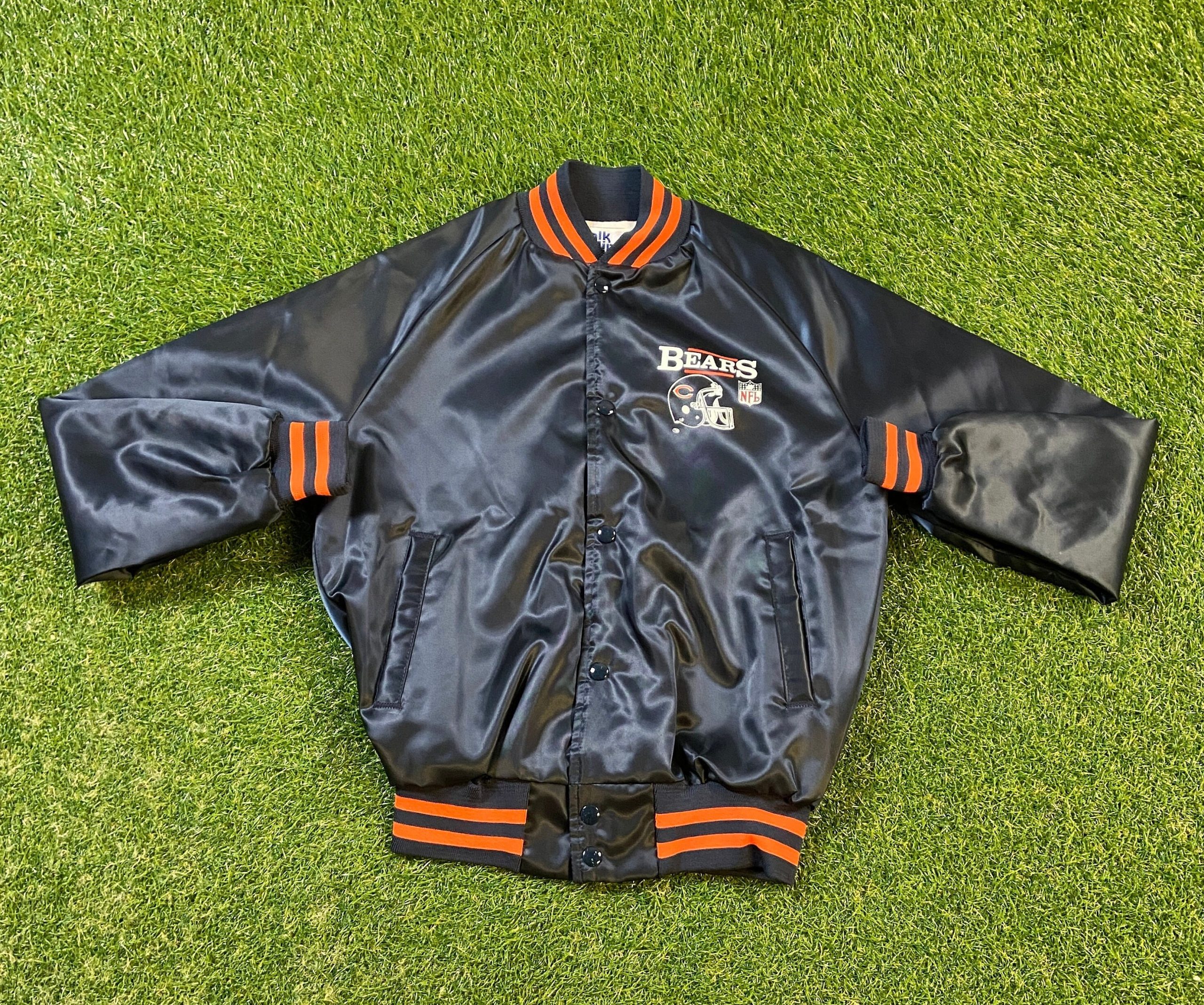 Vintage Chicago Bears Letterman Satin Jacket Chalk Line Made USA Size Small 18/20 Nfl Football Illinois Bomber Varsity 1990S 90S