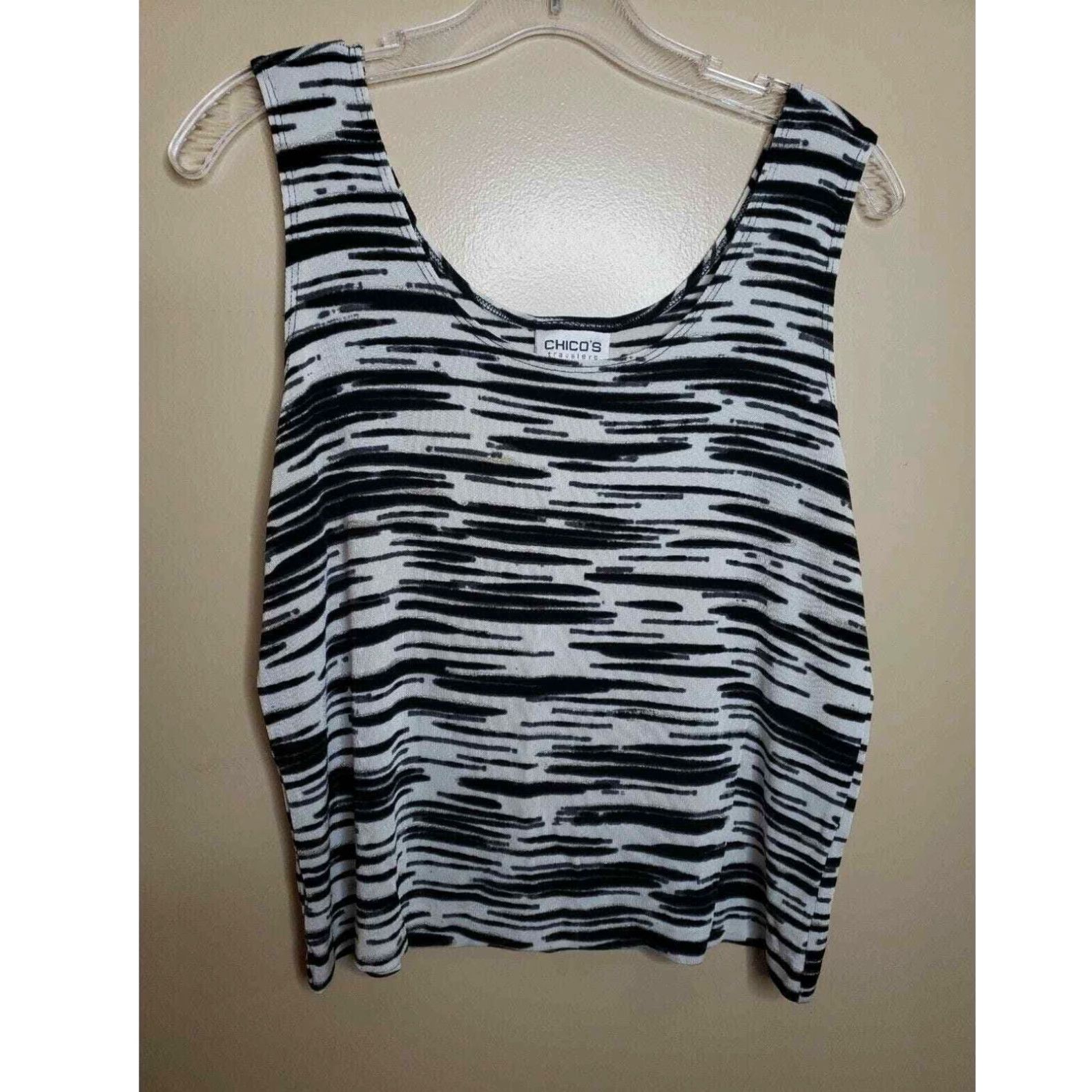 Vintage Chico's Tank Top Shell Blouse Women's 2 M Medium 12 White Black Zebra Glitter