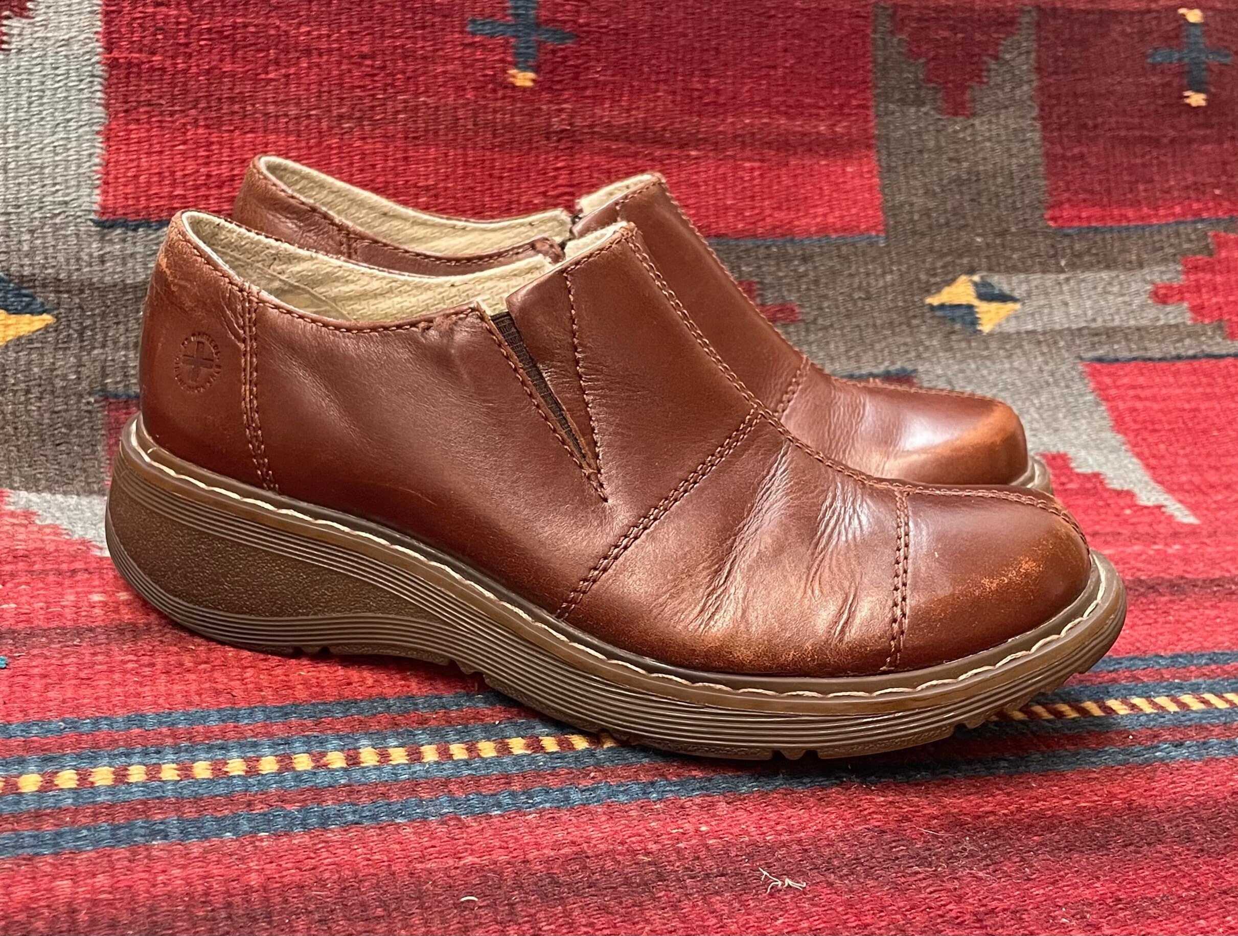 Vintage Chunky Sole Wedge Dr. Martens Smooth Leather Slip-On Loafers Shoes Clogs Us Ladies Size 8 - 8.5 9