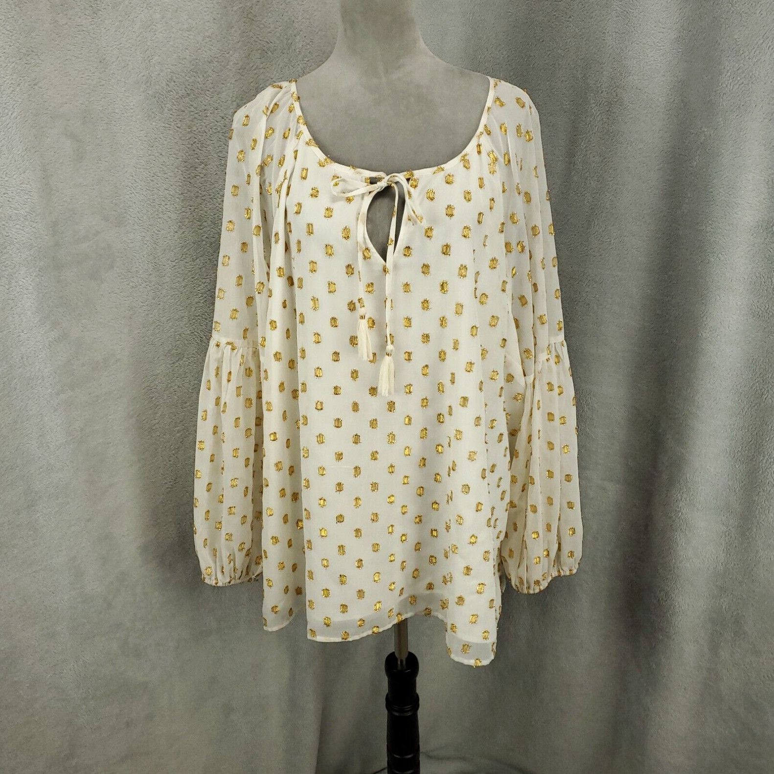 Vintage Crown And Ivy Top Womens 4X White Gold Shimmer Glitter Lined Sheer Tunic (Size 3xl)