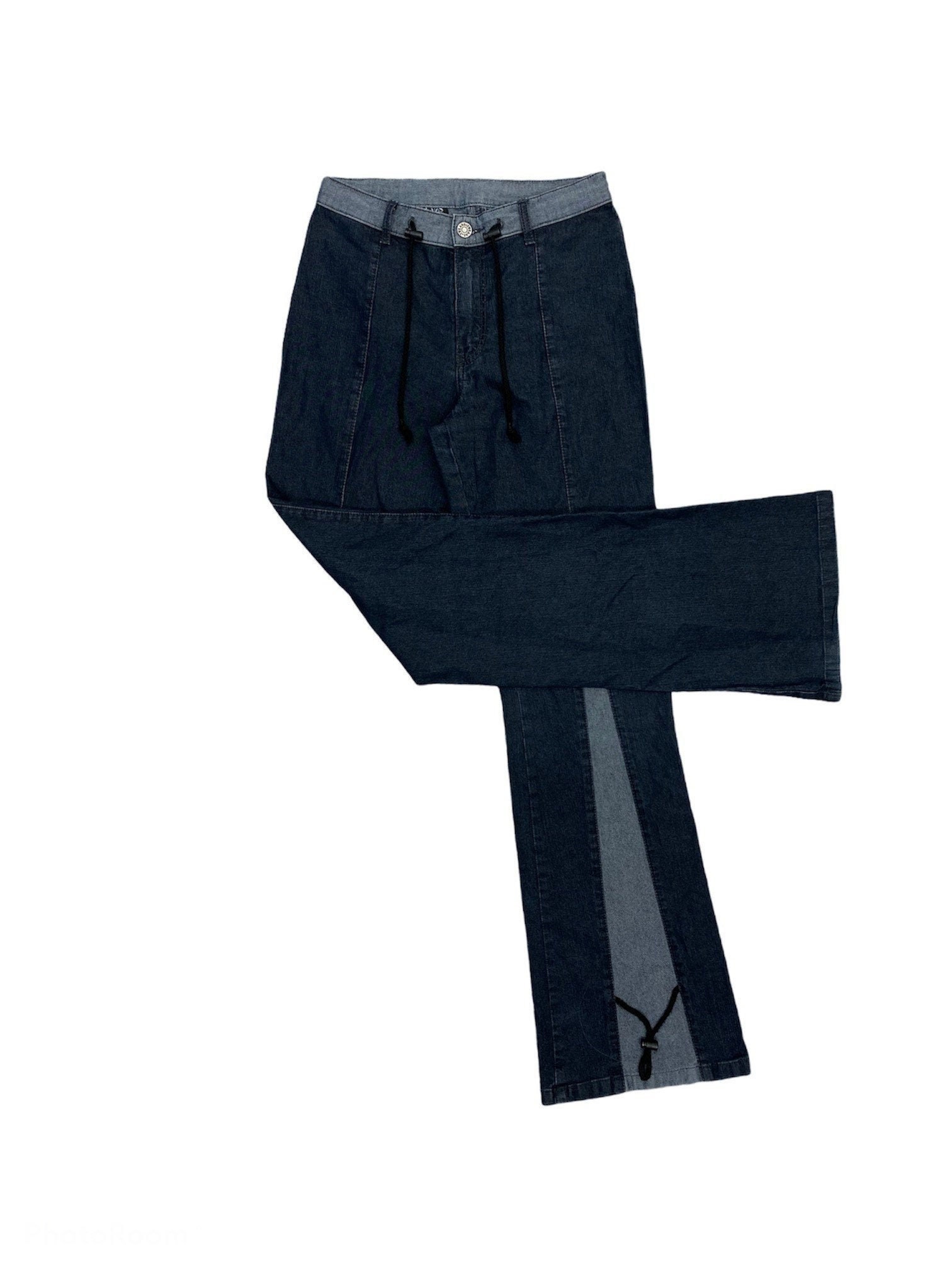 Vintage Flares 26 Waist, Stretchy Jeans, Flared Trousers in Two Tone Denim, 00S Y2K - W26 X L32