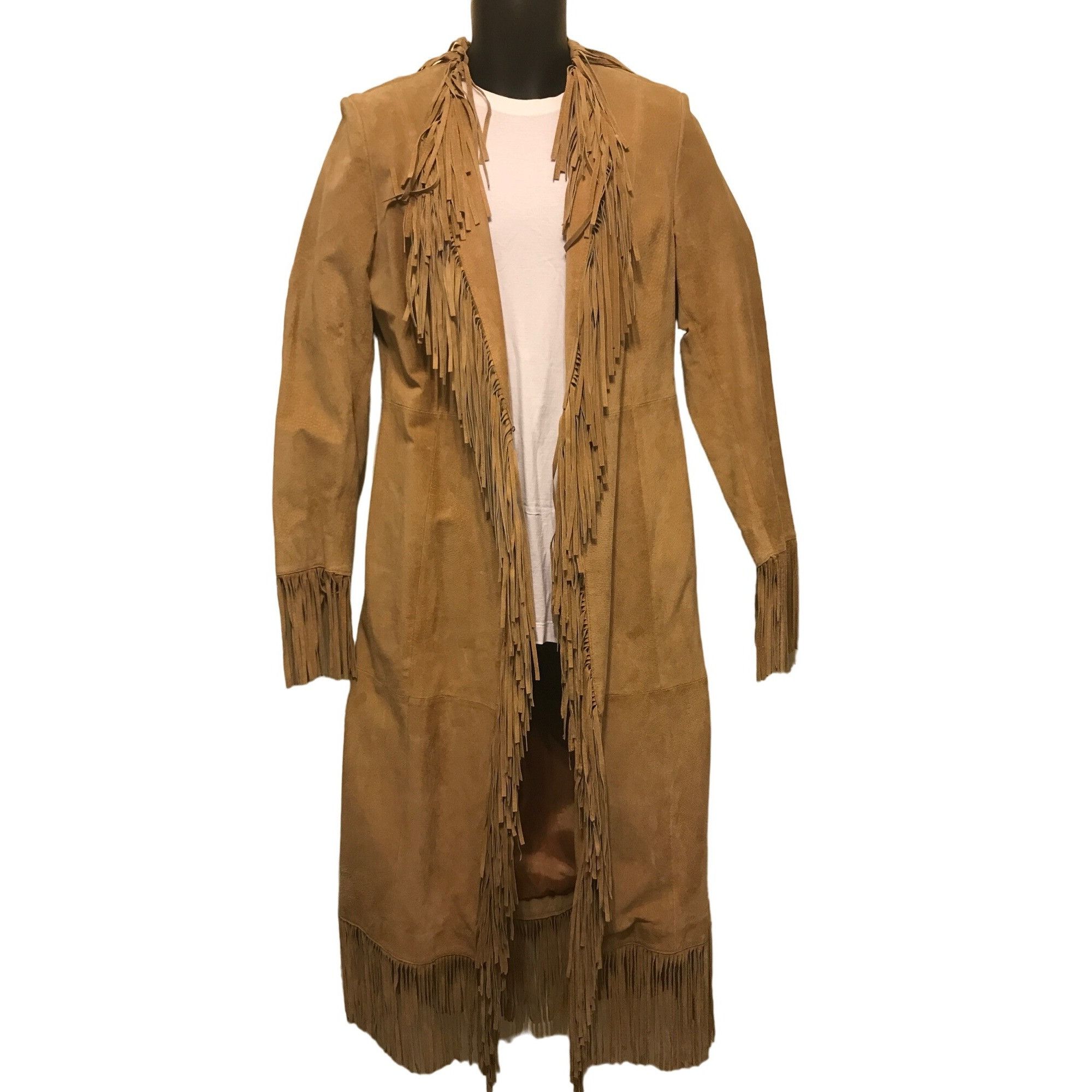 Vintage Gallery Women's Fringed Tan Suede Western Duster Buster Coat (Size Small)