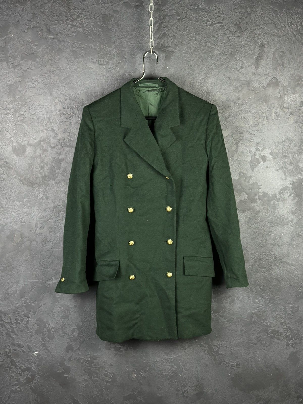 Vintage Gianni Versace Double-Breasted Wool Coat Jacket in Dark Green, Women's (Size Medium)