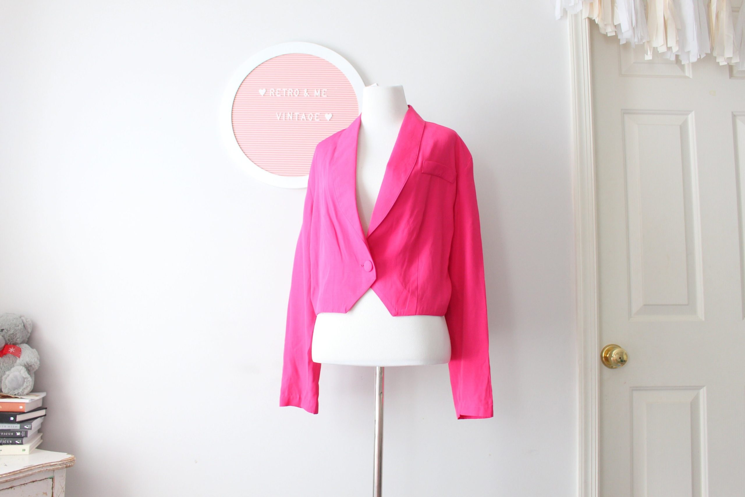 Vintage Hot Pink Blazer Jacket...size Small. Crop. Gogo. Solid. Holiday. Mod. Twiggy. Retro. Womens. Kooky. Valentine