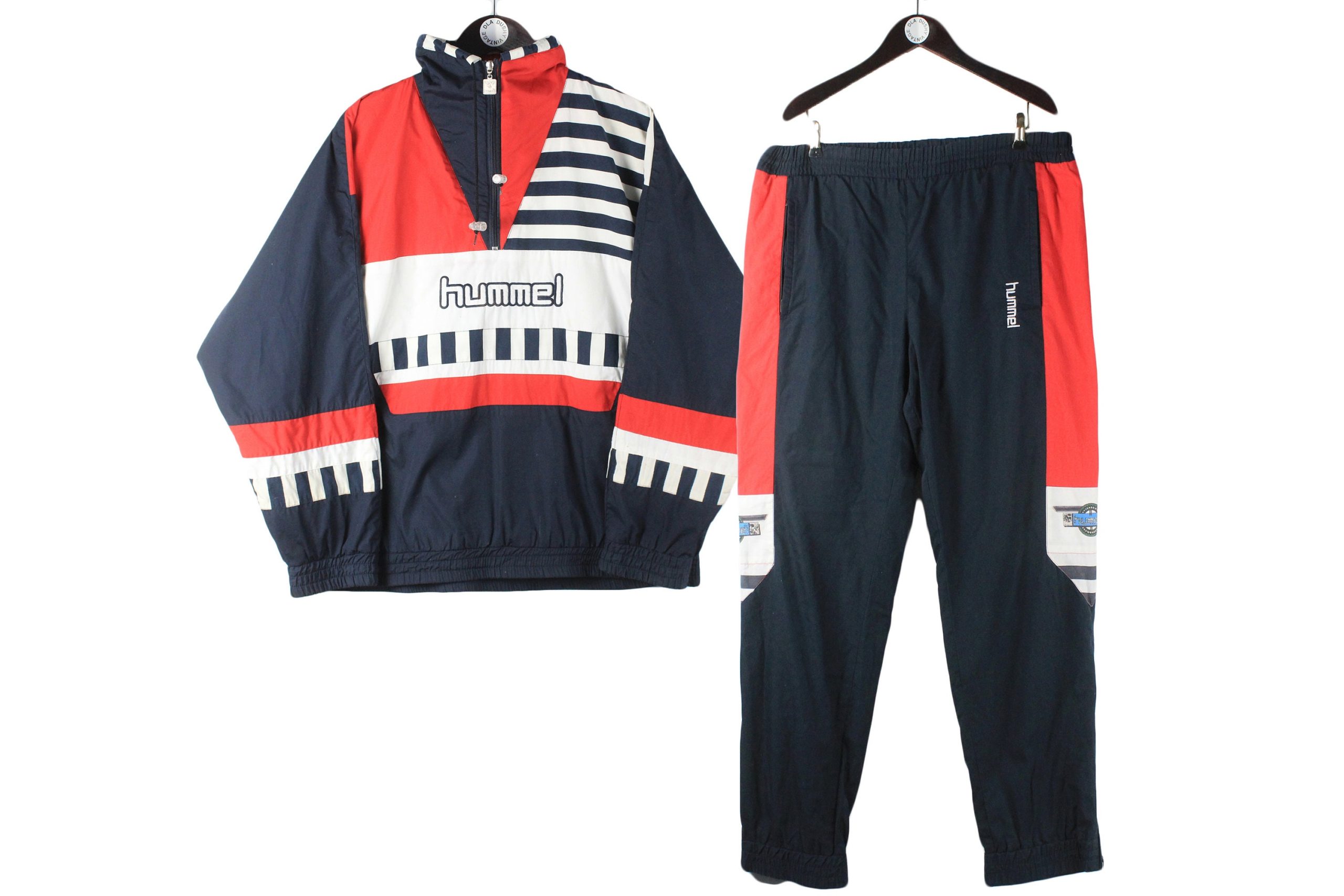 Vintage Hummel Tracksuit Size L Oversize Retro Sport Anorak Jacket & Pants Rave 90's Authentic Athletic Polyester Light Wear Suit
