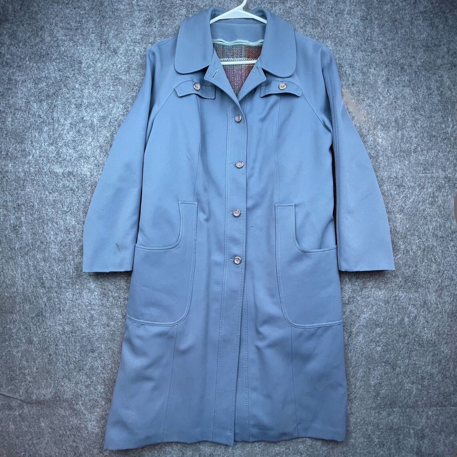 Vintage I Magnin Coat Large Blue Trench Flannel Forecaster, Women's