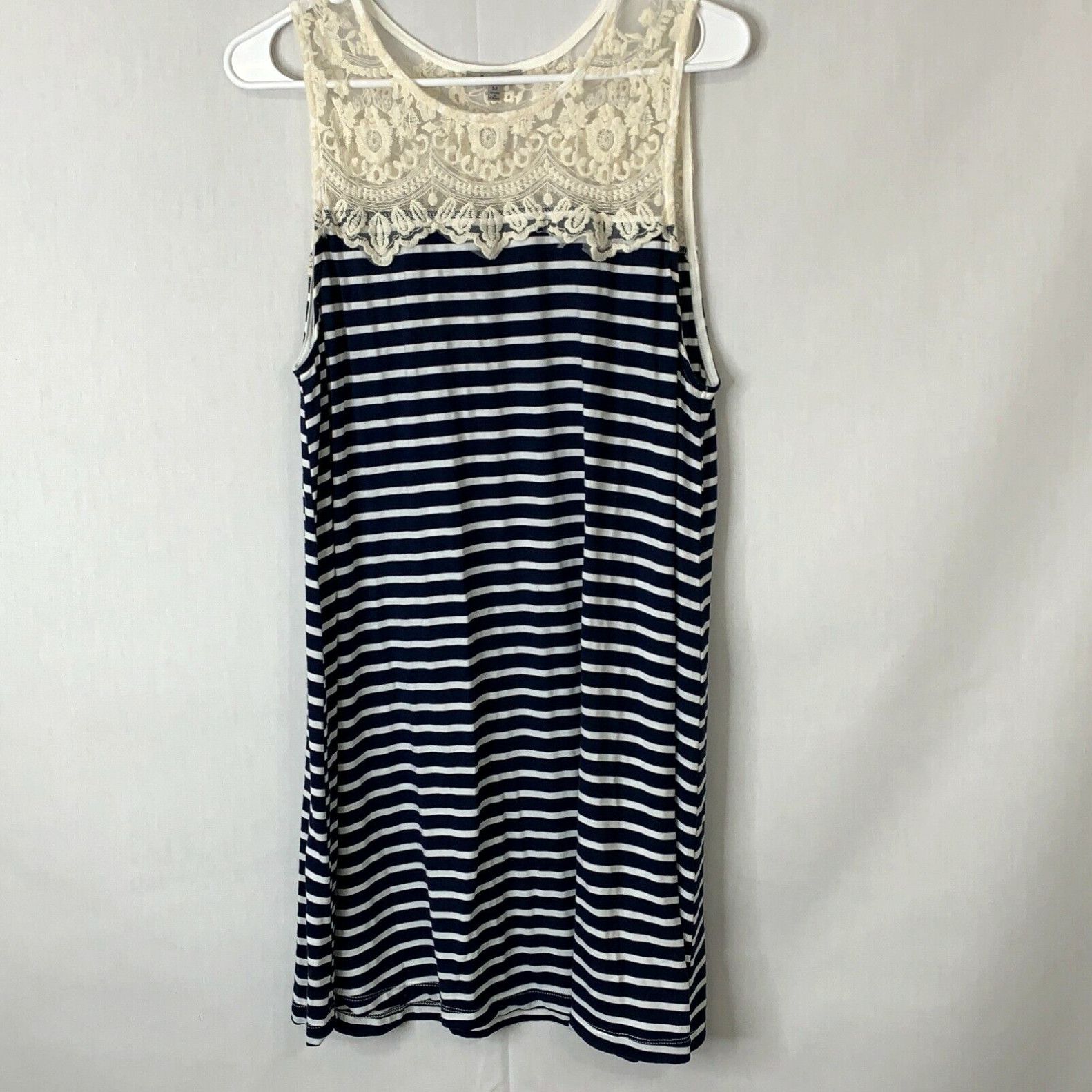 Vintage Jodifl Womens Black Striped Round Neck Sleeveless Casual A-Line Dress Size M in White