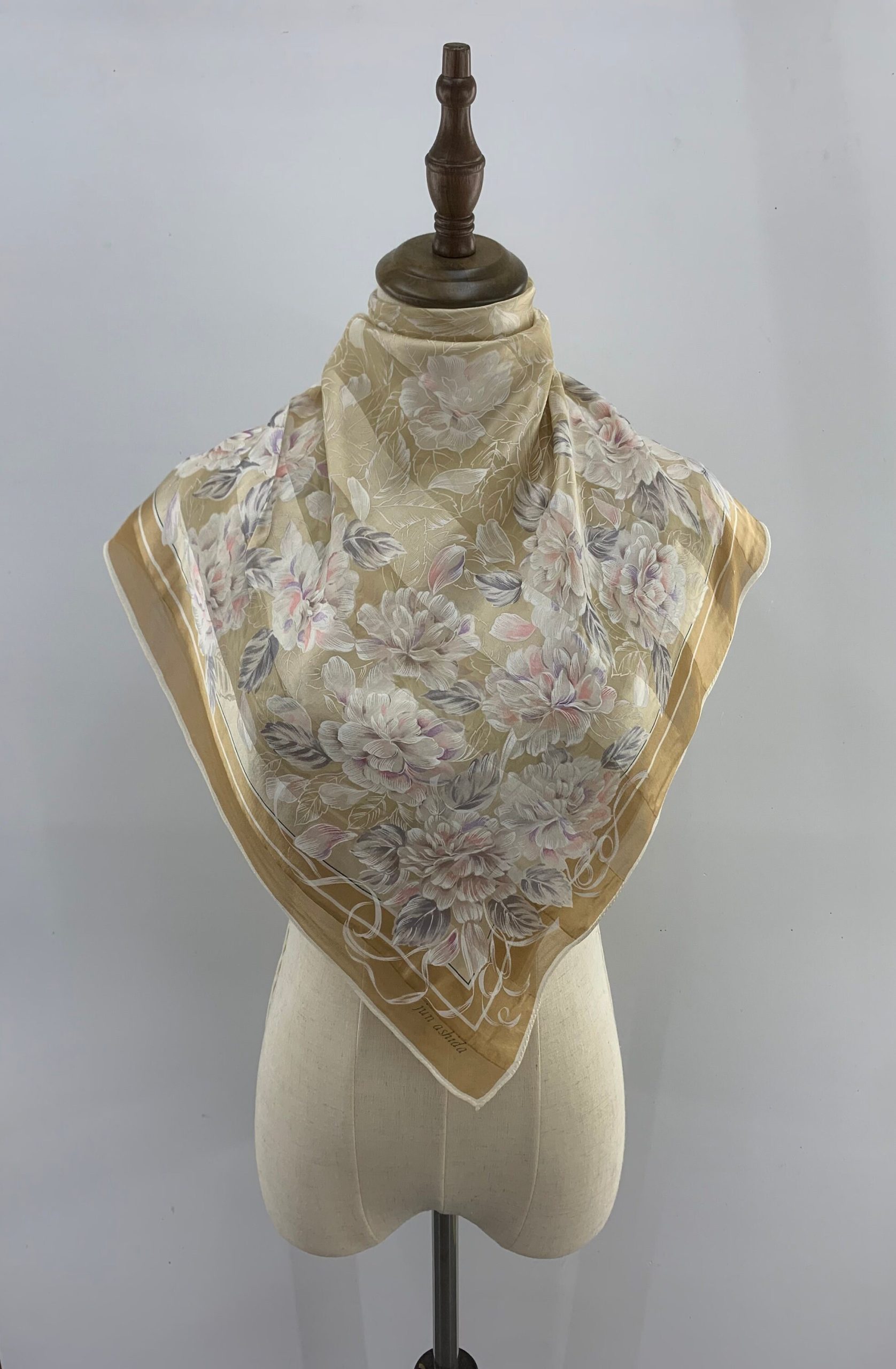 Vintage Jun Ashida Silk Scarf, Floral Scarves, Shawl Silk, Classic Wrap Top, Women Accessories, Scarf