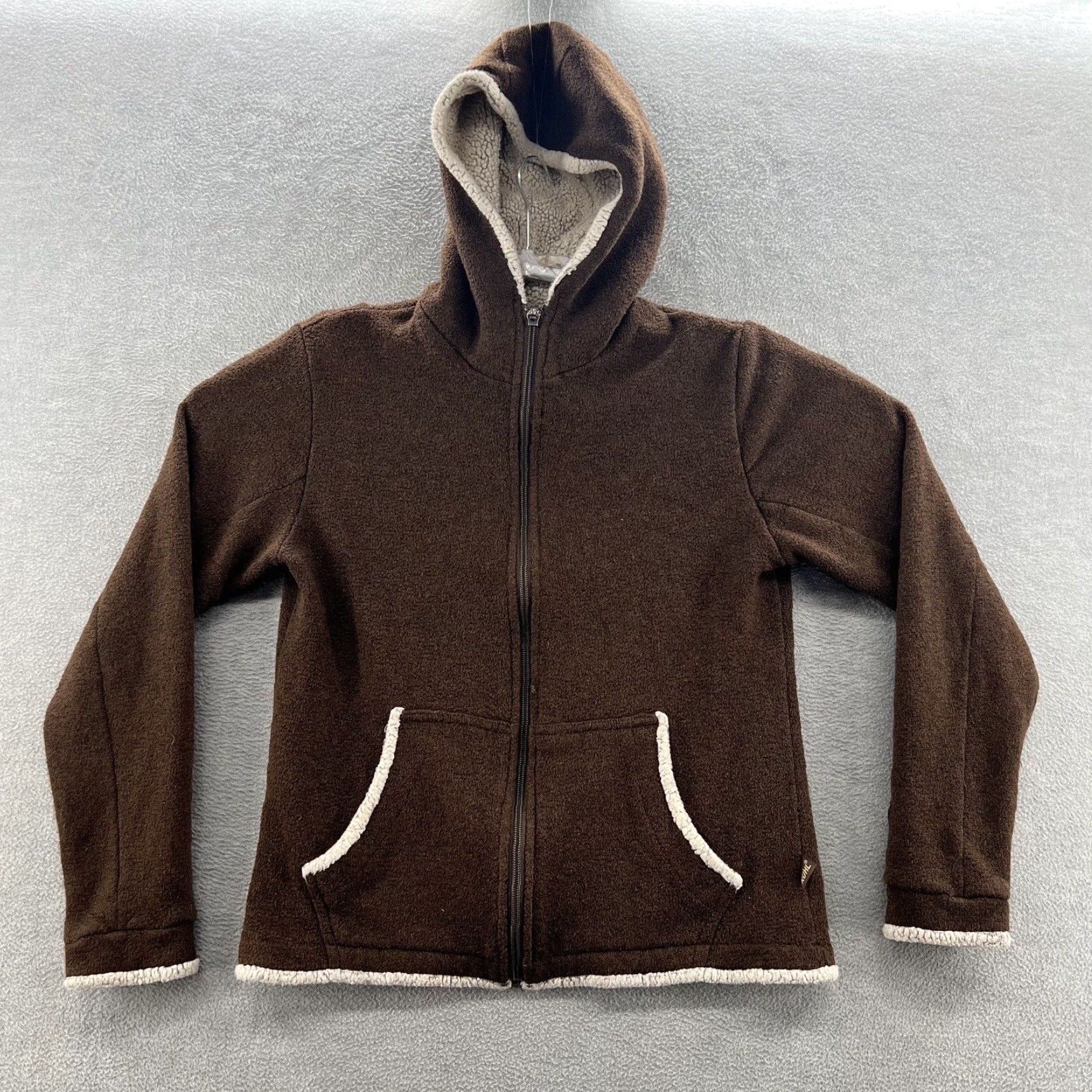 Vintage Kuhl Brown Alfpaca Sherpa Full Zip Hooded Anorak Jacket For Women Size M in White