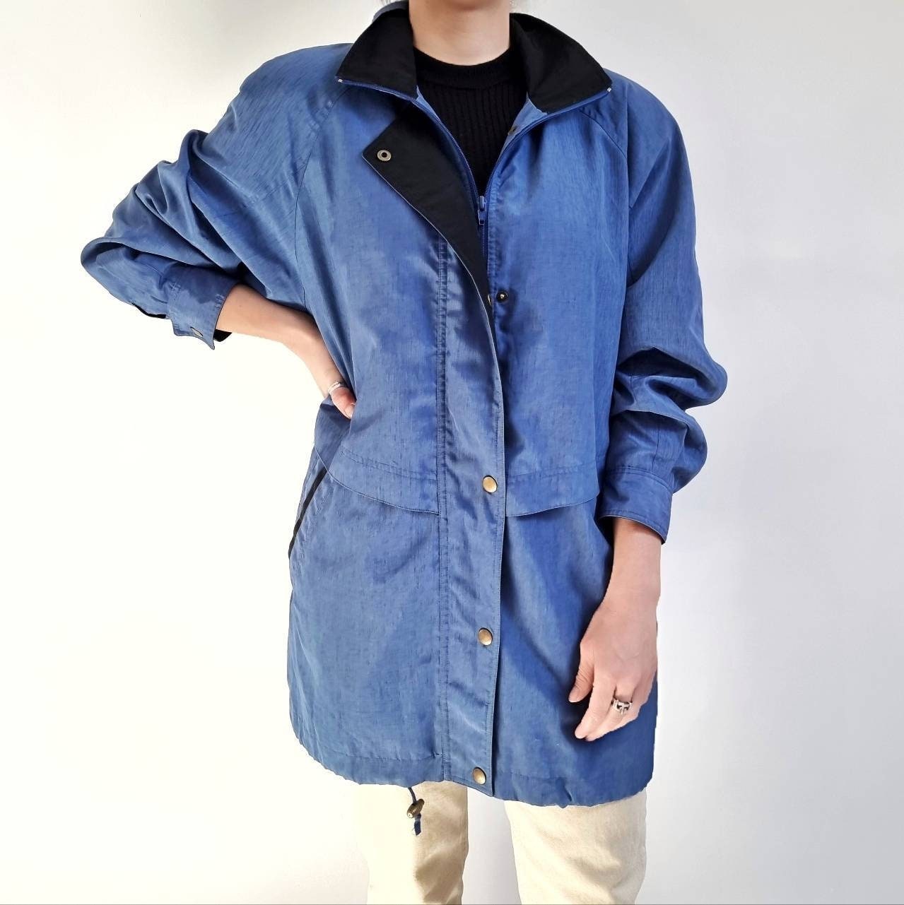 Vintage Ladies Blue & Black Parka Coat // Medium - Large Jacket