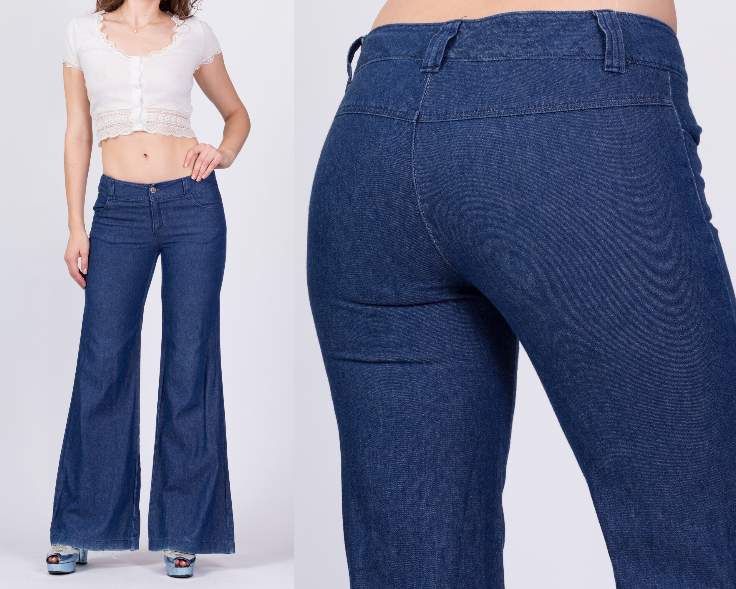 Vintage Low Rise Bell Bottom Jeans Small | Y2K Dark Wash Denim Flared Pants