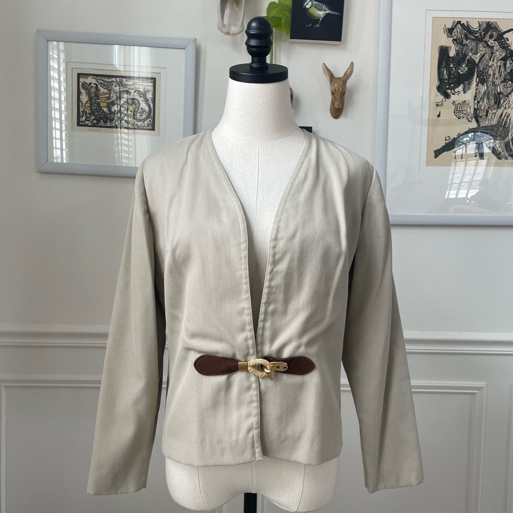 Vintage Majestic 60S Cropped Blazer Jacket Hook Rope Closure in Tan, Women's (Size Medium)