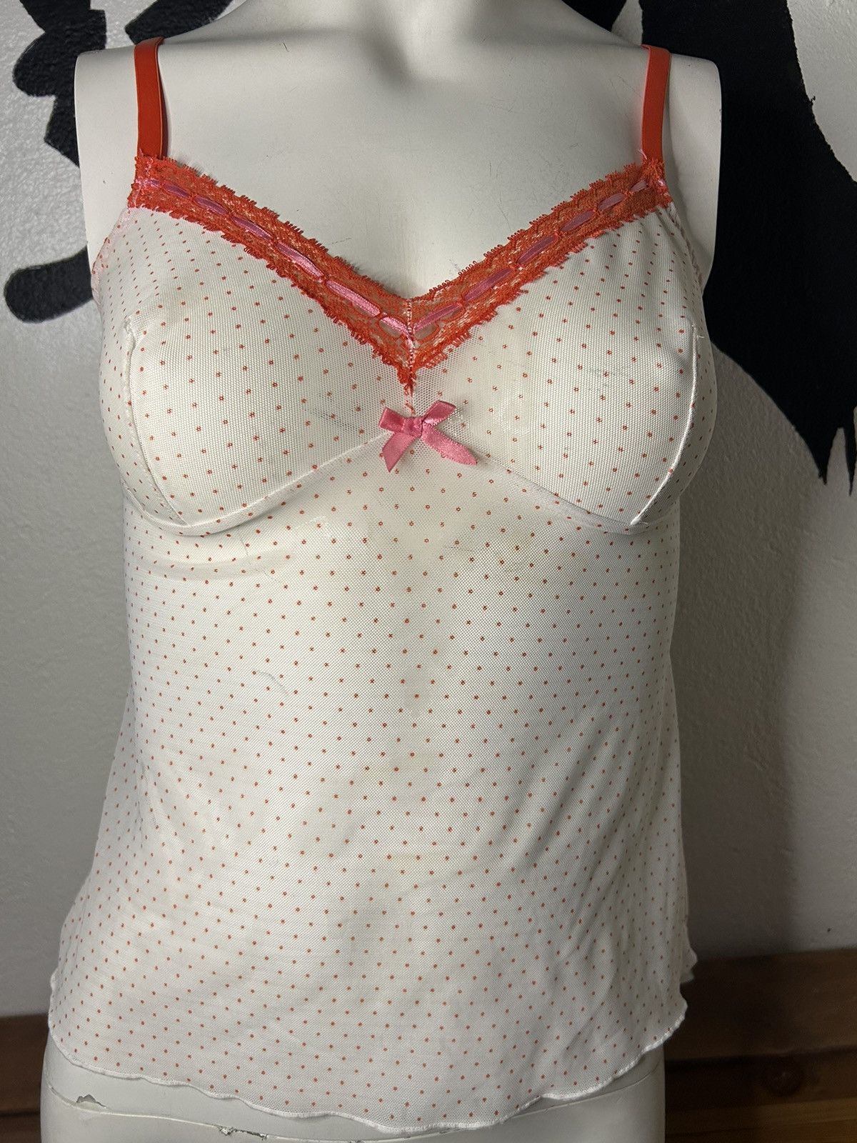 Vintage Mesh Top Babydoll Pink in White, Women's (Size Small)