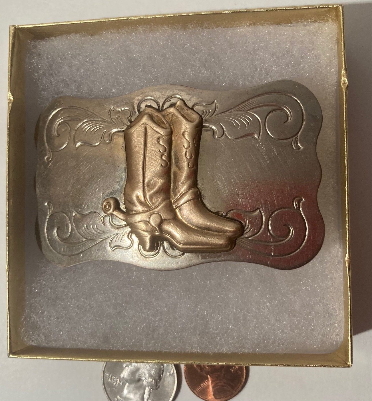 Vintage Metal Belt Buckle, Nicek Silver, Brass Boots, Cowboy, Country & Western, Heavy Duty, Quality, Western Wear, Fun, For Belts