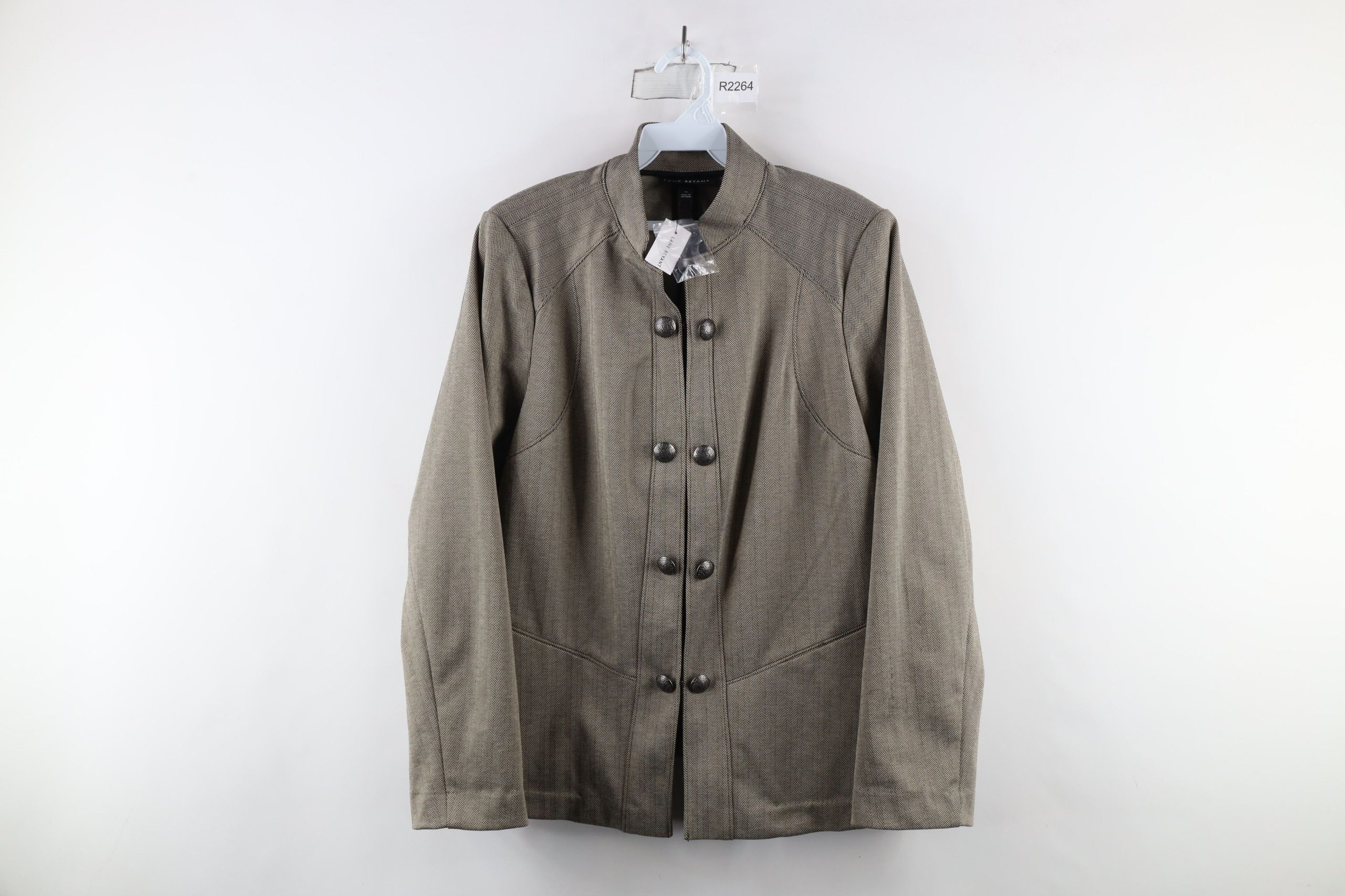 Vintage New Lane Bryant Military Style Clasp Blazer Jacket Coat in Brown, Women's (Size 2XL)