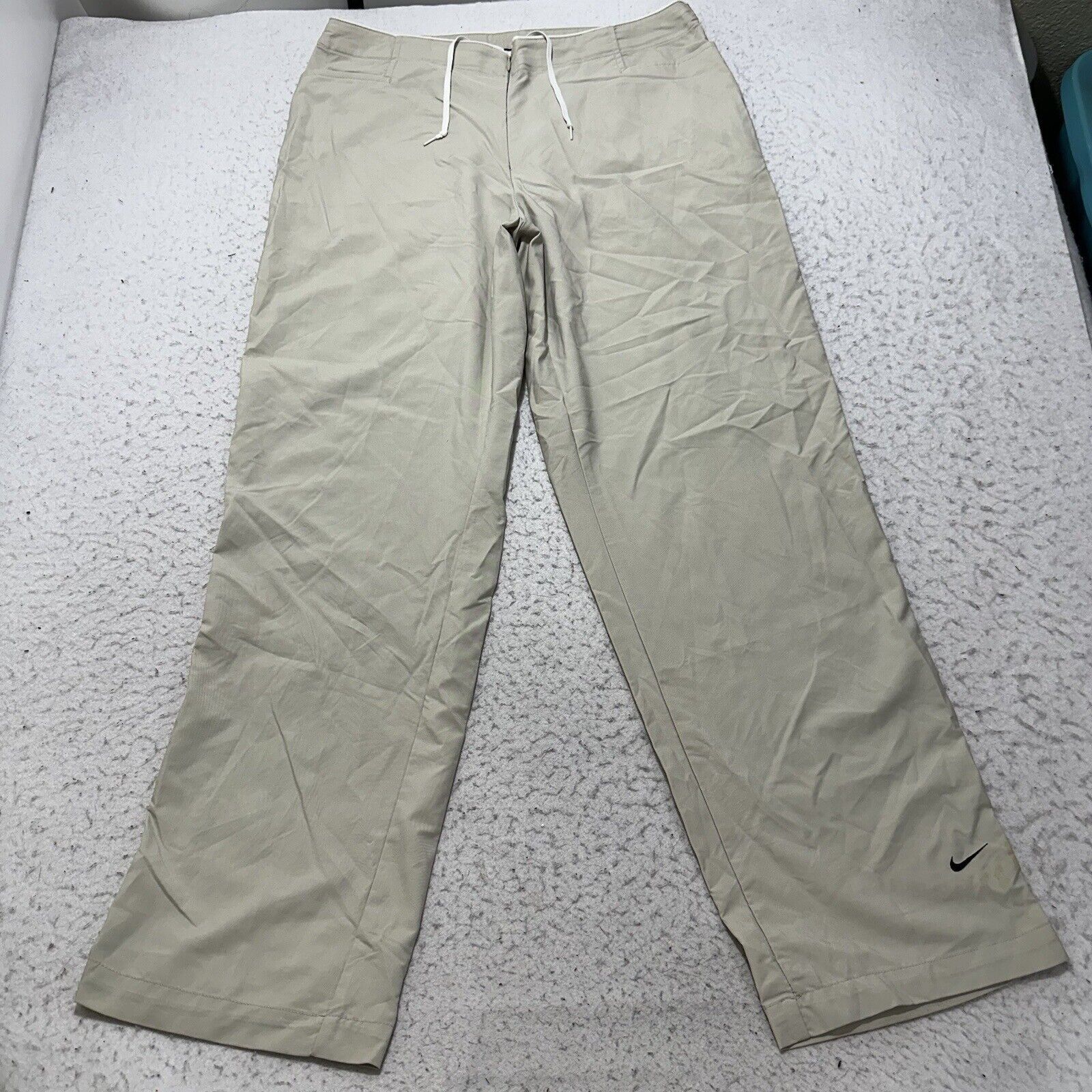 Vintage Nike Large Windbreaker Track Pants Beige Sweatpants in Grey, Women's (Size 34)