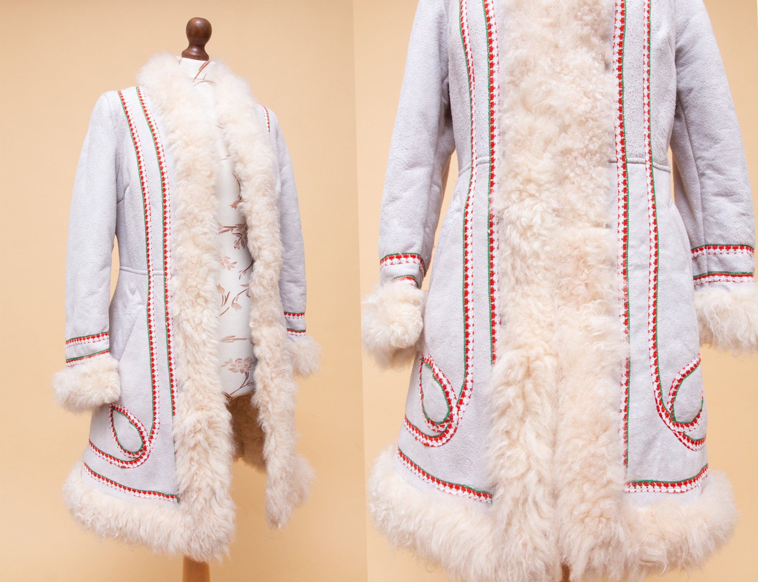 Vintage Original 1960's Woodstock Sheepskin Shearling Hippy Afghan Coat With The Most Amazing Embroidered Design. Penny Lane Coat