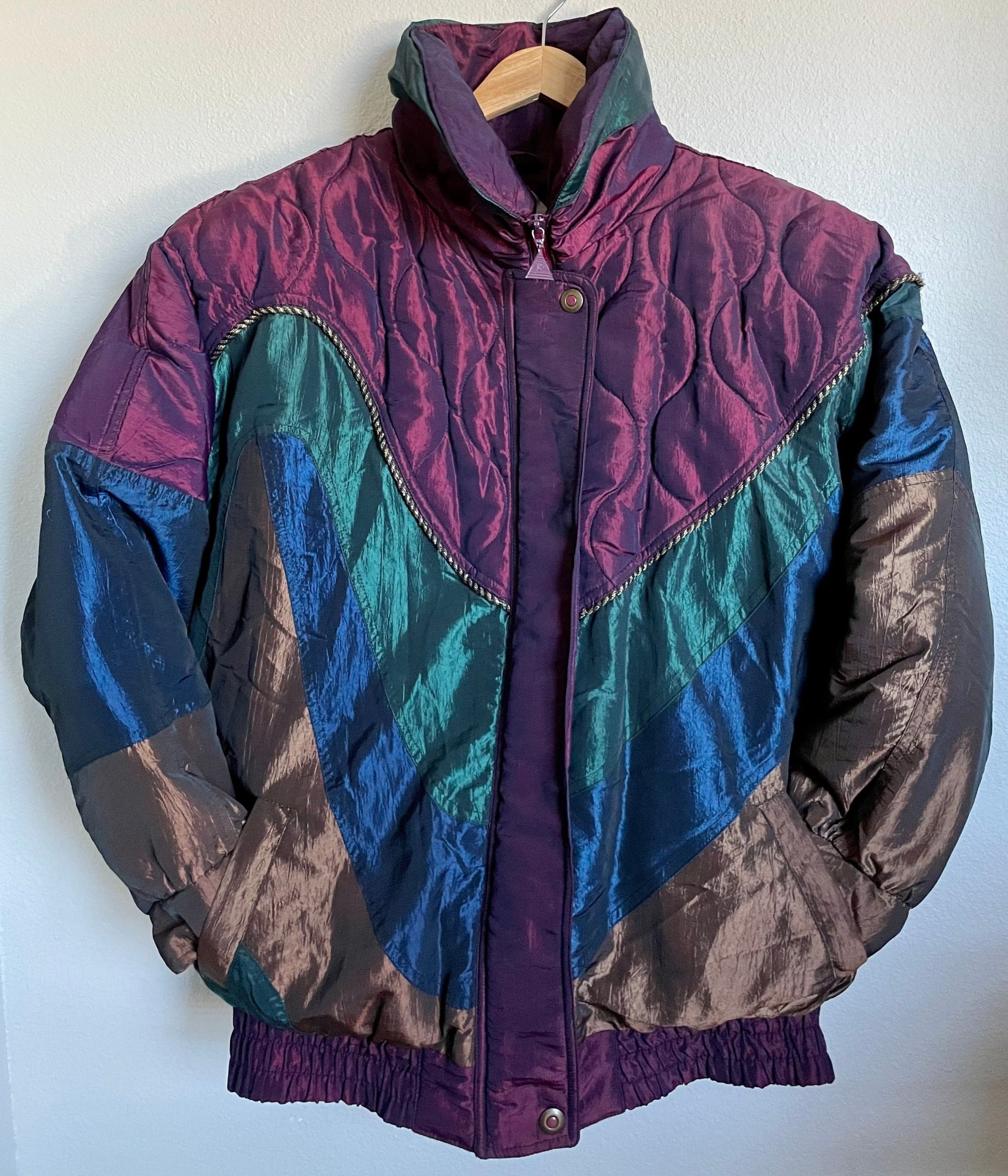 Vintage Pacer Down Quilted Patchwork Iridescent Puffer Coat/Retro Waisted Ski Jacket Cold Weather Clothing Unisex Snow Gear