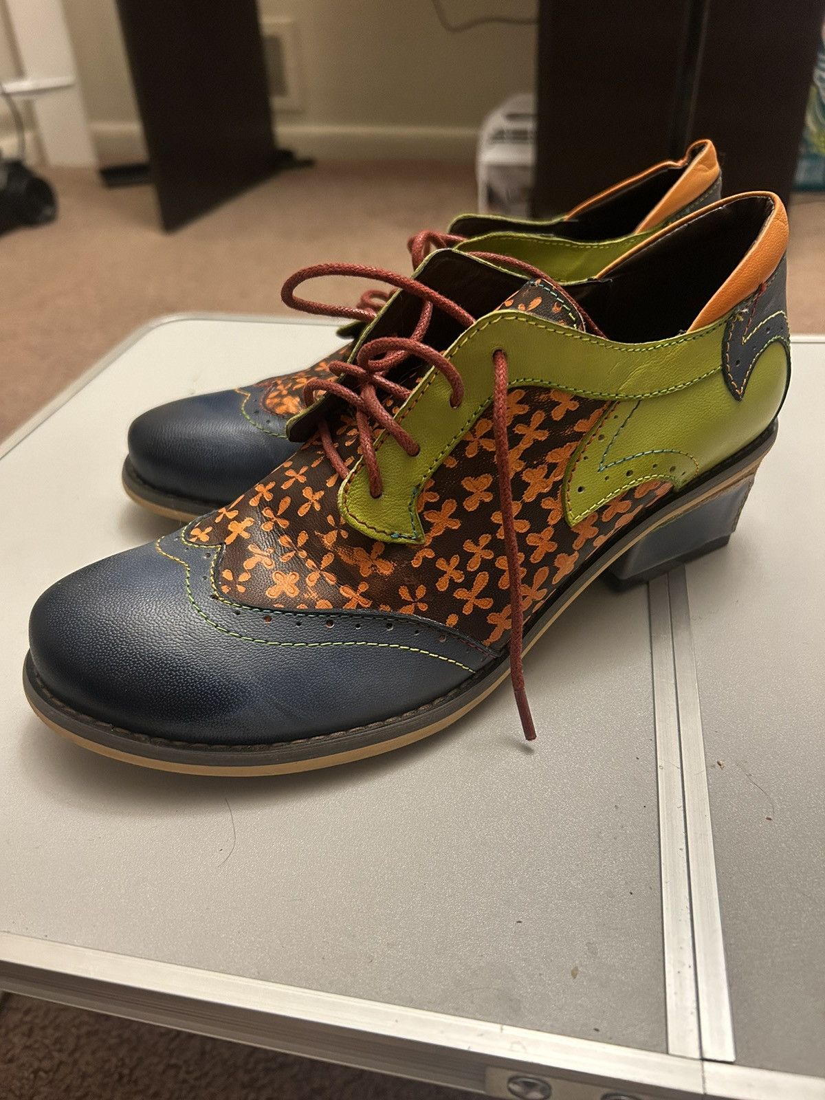 Vintage Platform Brogues With A Unique Design Shoes in Navy, Women's (Size 9)