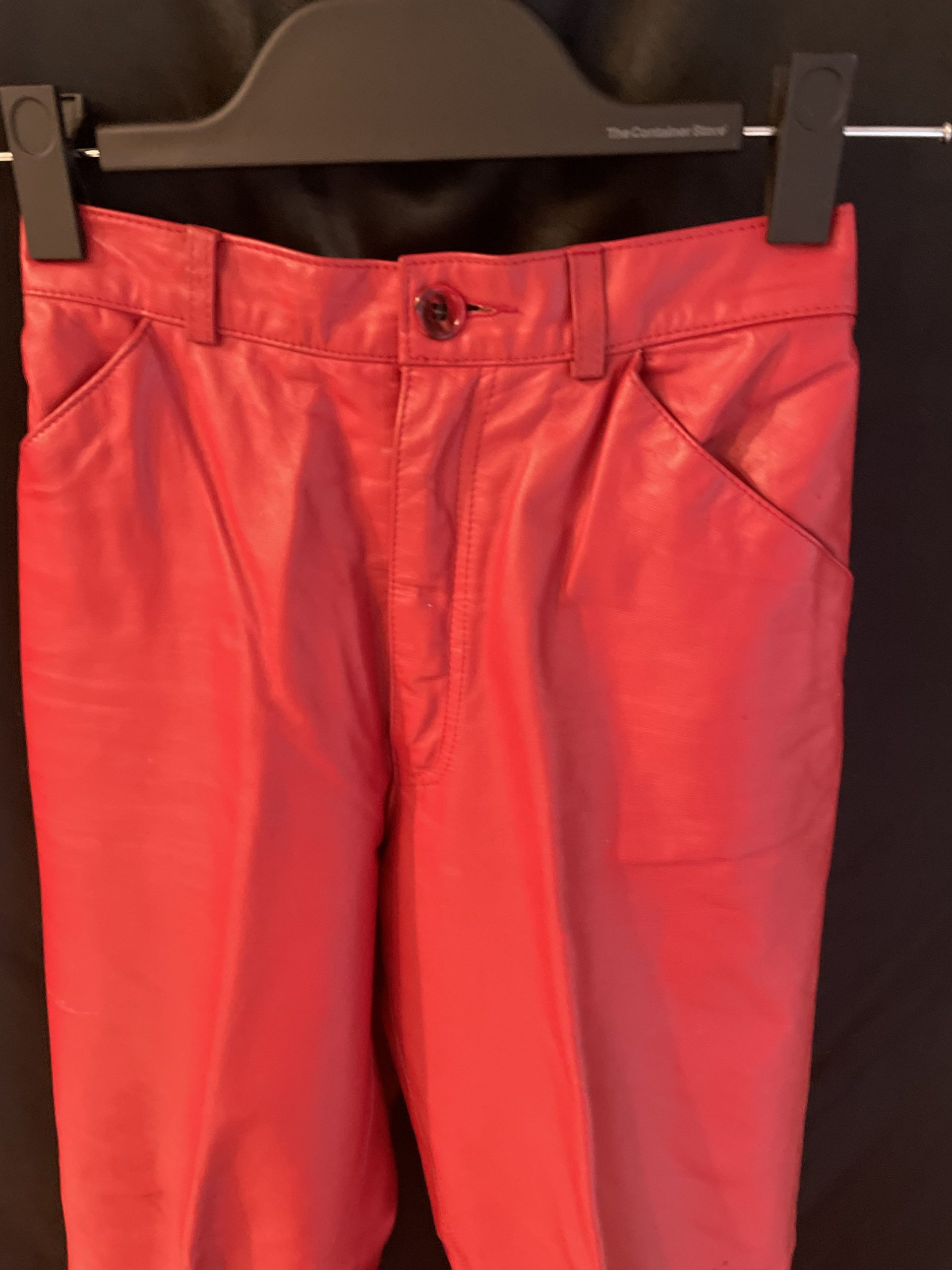 Vintage Red Leather Pant Sz O - 2 23 "Waist, Straight Leg 4 Pocket, Zipper Front Closure