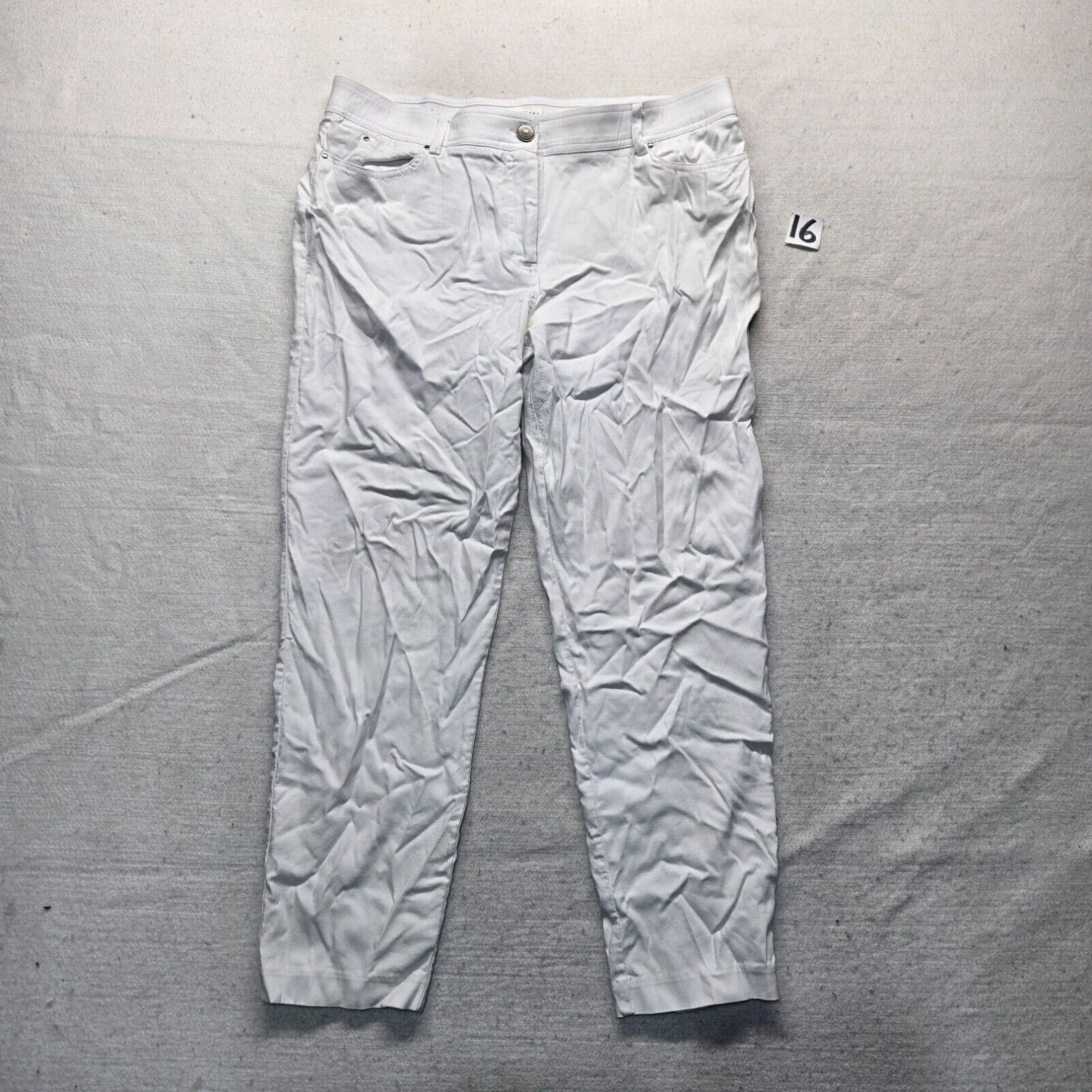 Vintage Retrology Pants Solid White Cropped Casual Button Zip Adult Women's 16 (Size 38)