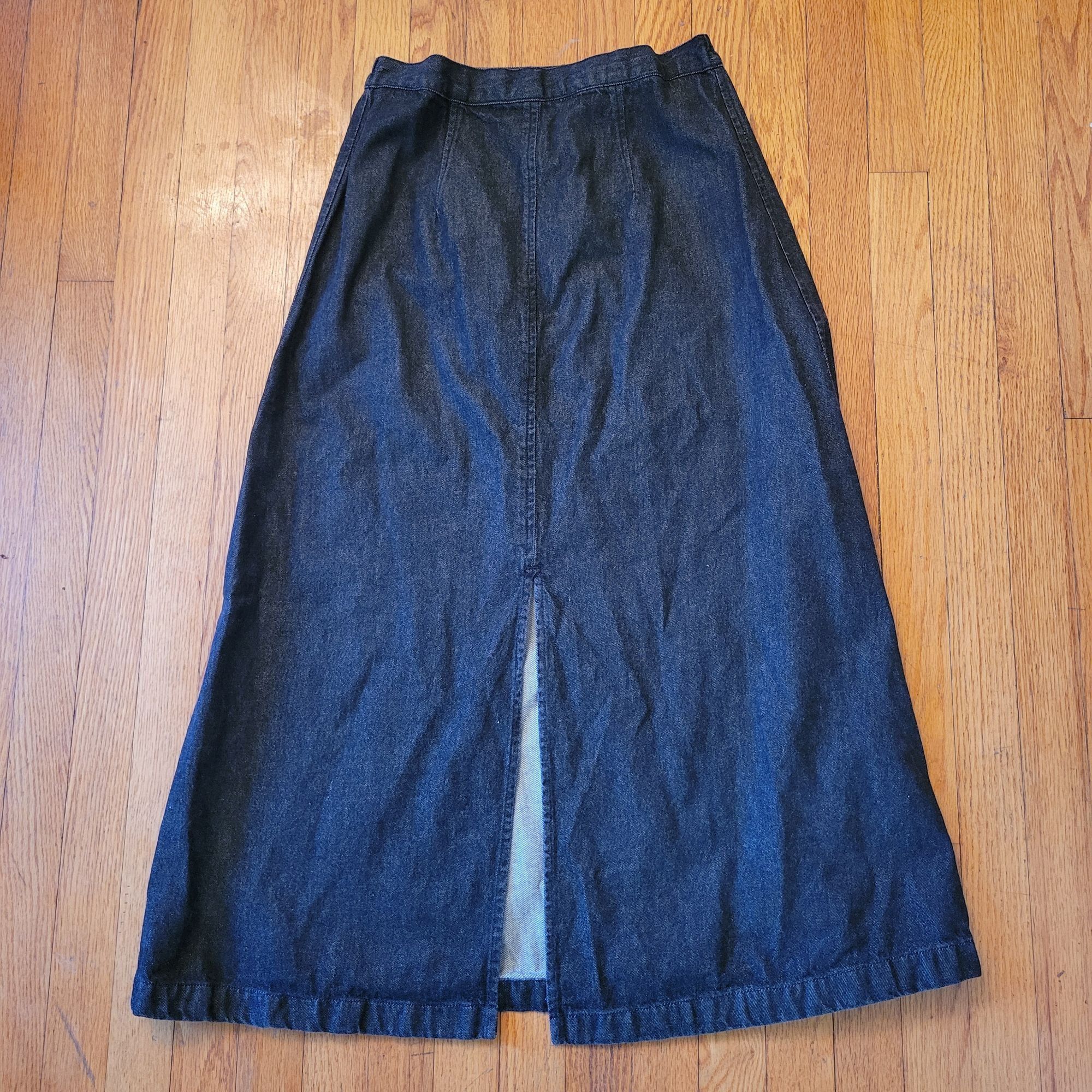 Vintage Roamans 8 Black Denim Long A Line Skirt Cotton Maxi Modest F, Women's (Size 30)