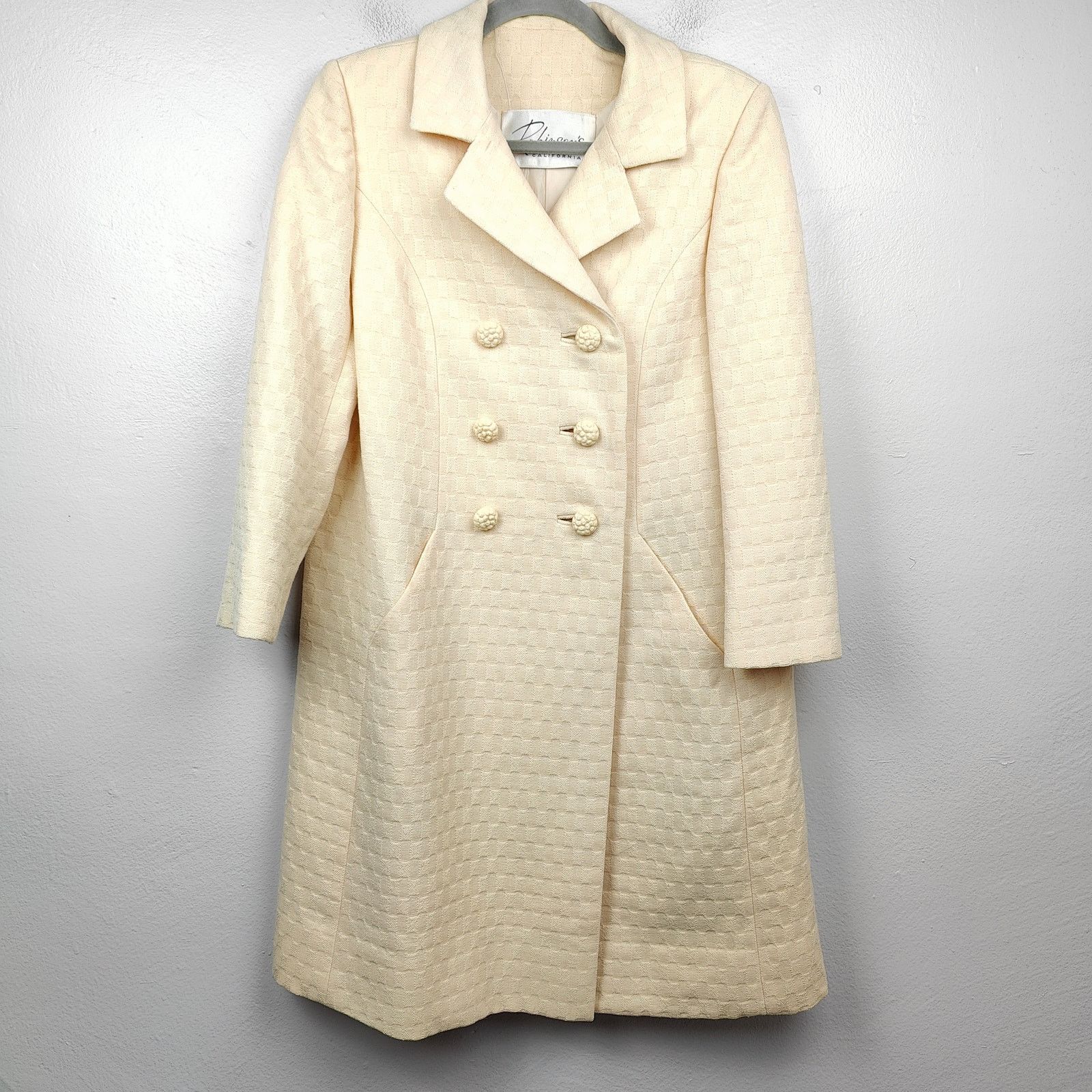 Vintage Robinsons Pea Coat Womens Small Cream Textured