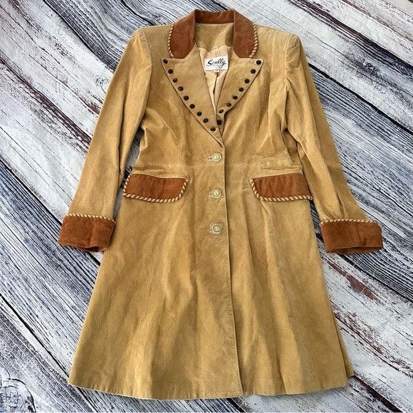 Vintage Scully Tan Suede Leather Trench Duster Coat, Women's (Size Medium)