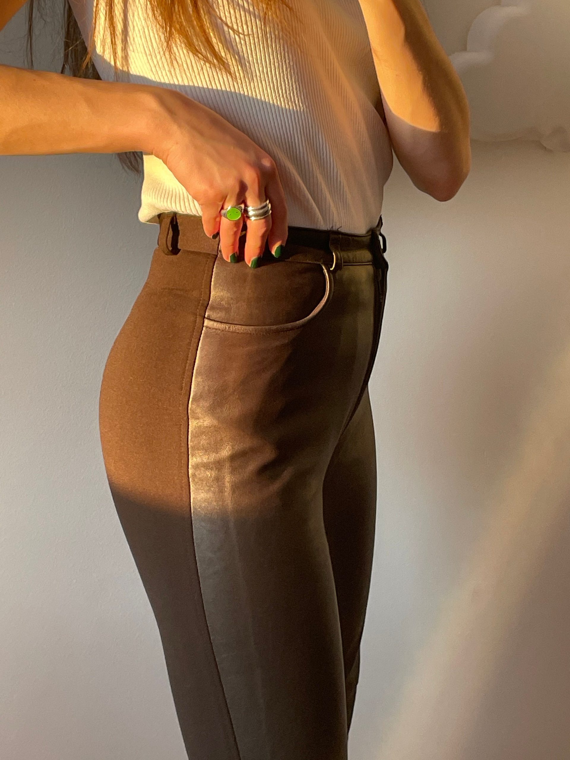 Vintage Skinny Faux Leather Women Trousers in Brown