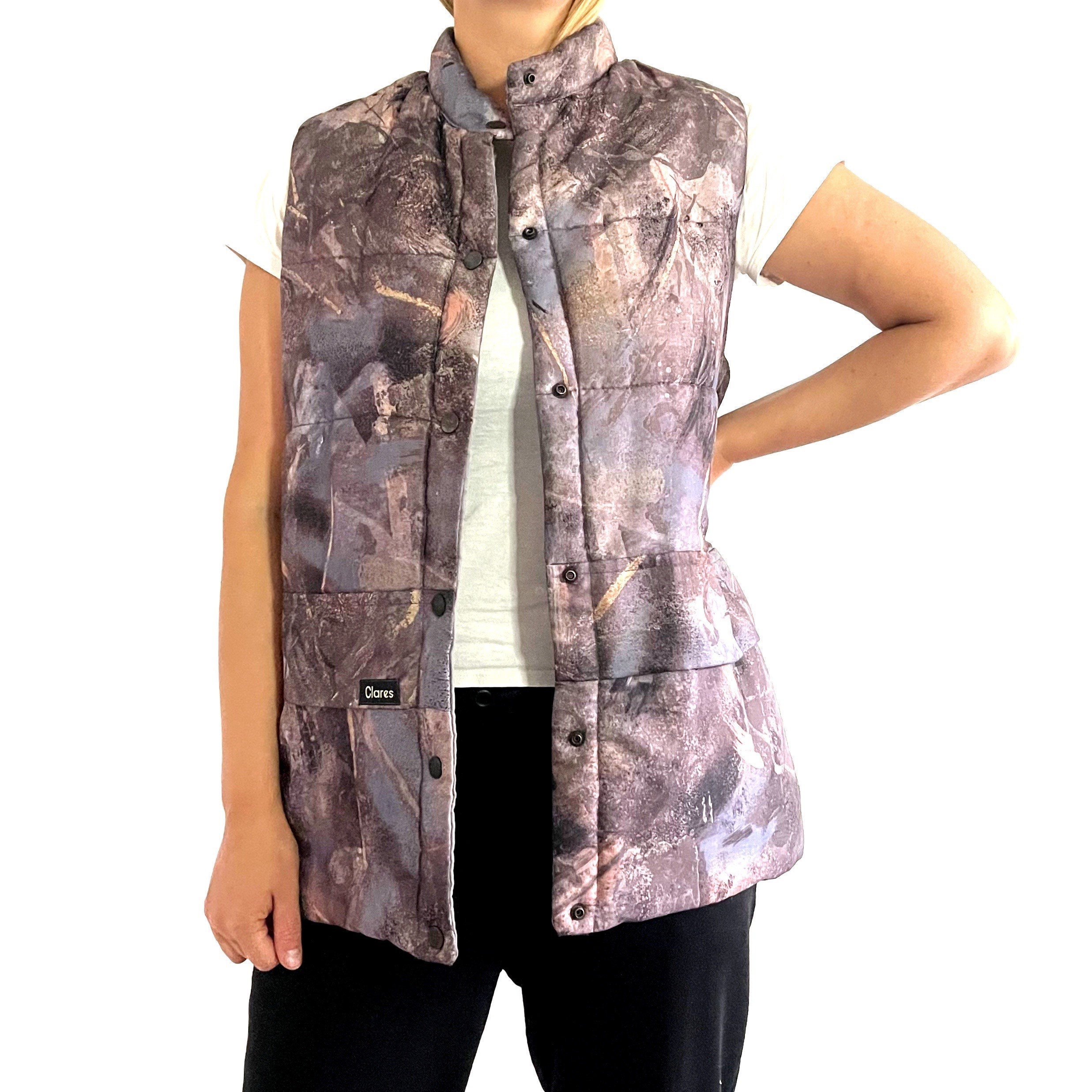 Vintage Sleeveless Puffer Gilet, Painterly Print