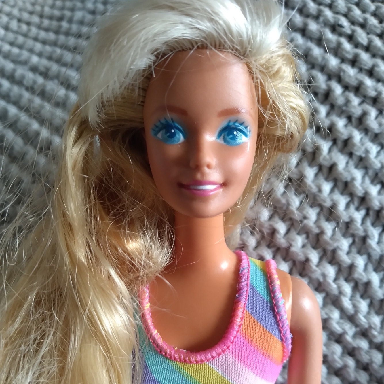 Vintage Sparkle Beach Barbie in A Rainbow Dress & Knee-High Boots C. 1995 Mattel